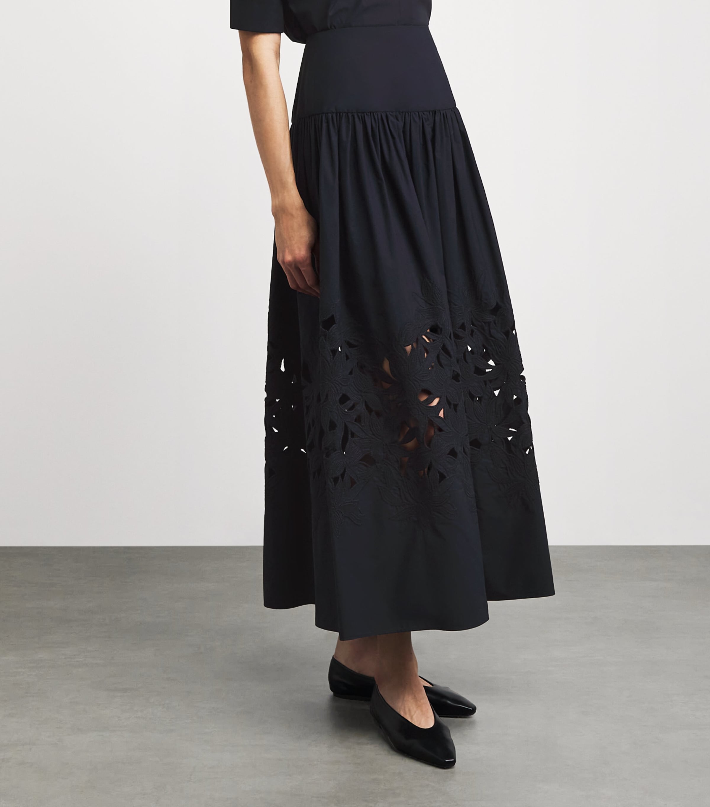 Agnona Womens Cotton Floral Appliqué Maxi Skirt Dark Blue Navy Image 4