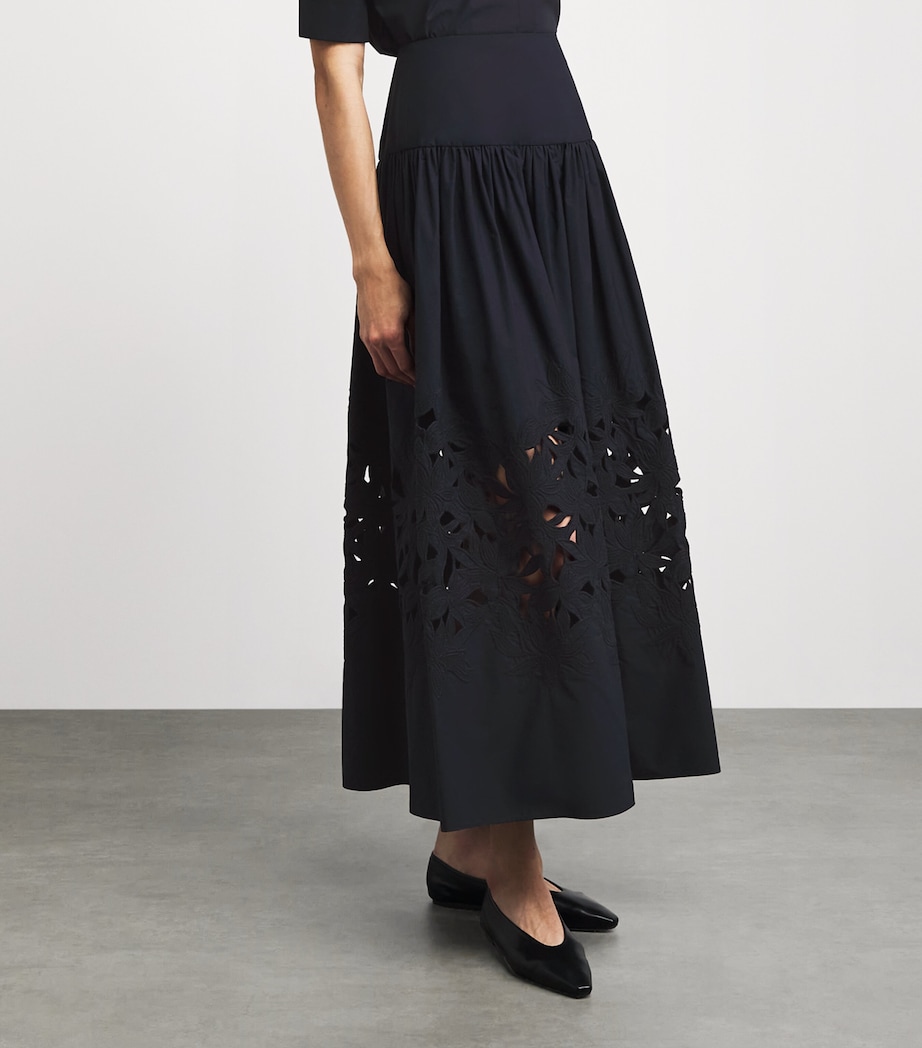 Agnona Womens Cotton Floral Appliqué Maxi Skirt Dark Blue Navy Image 4