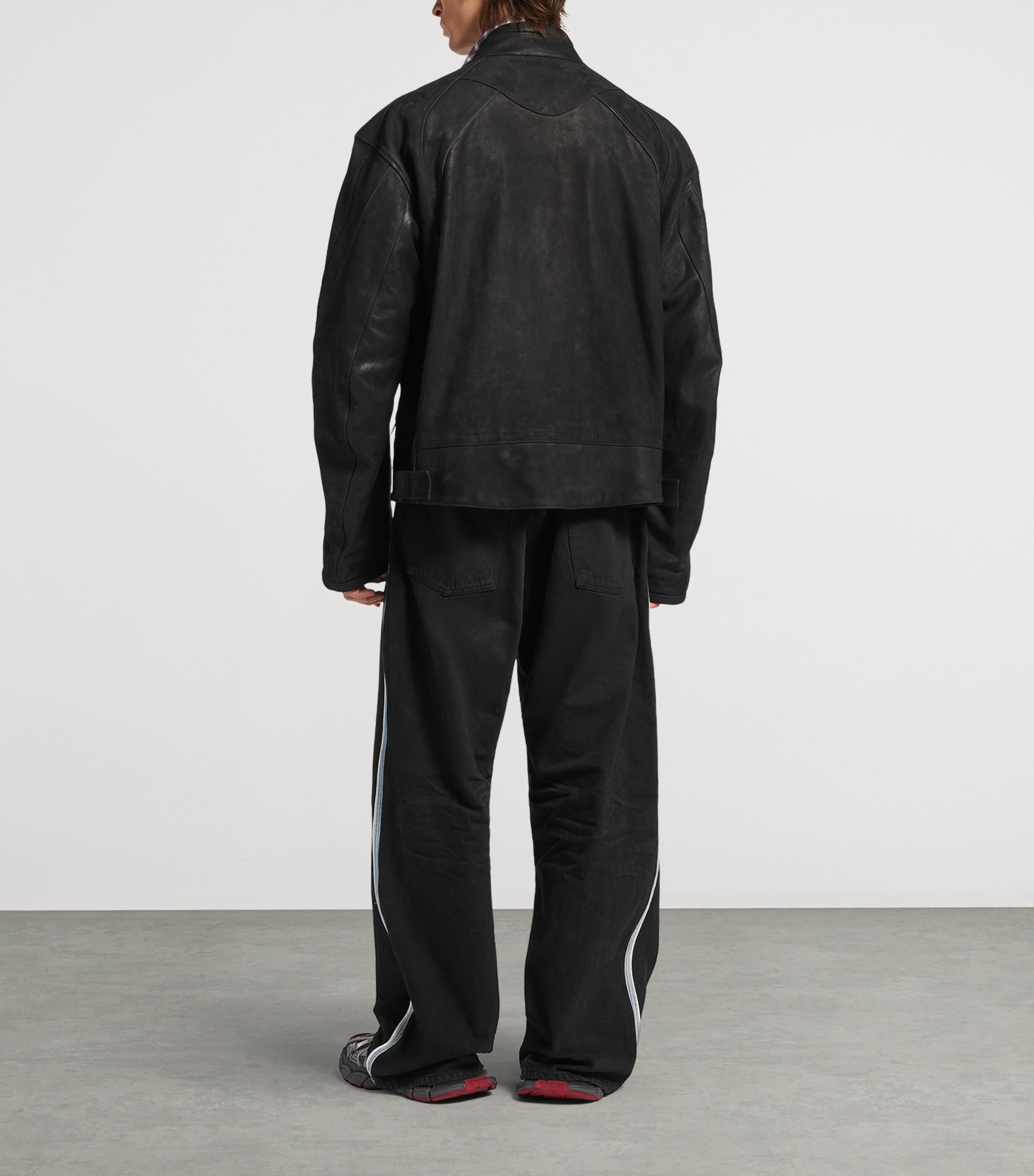 Balenciaga Mens Piping-Detail Wide-Leg Jeans Image 3