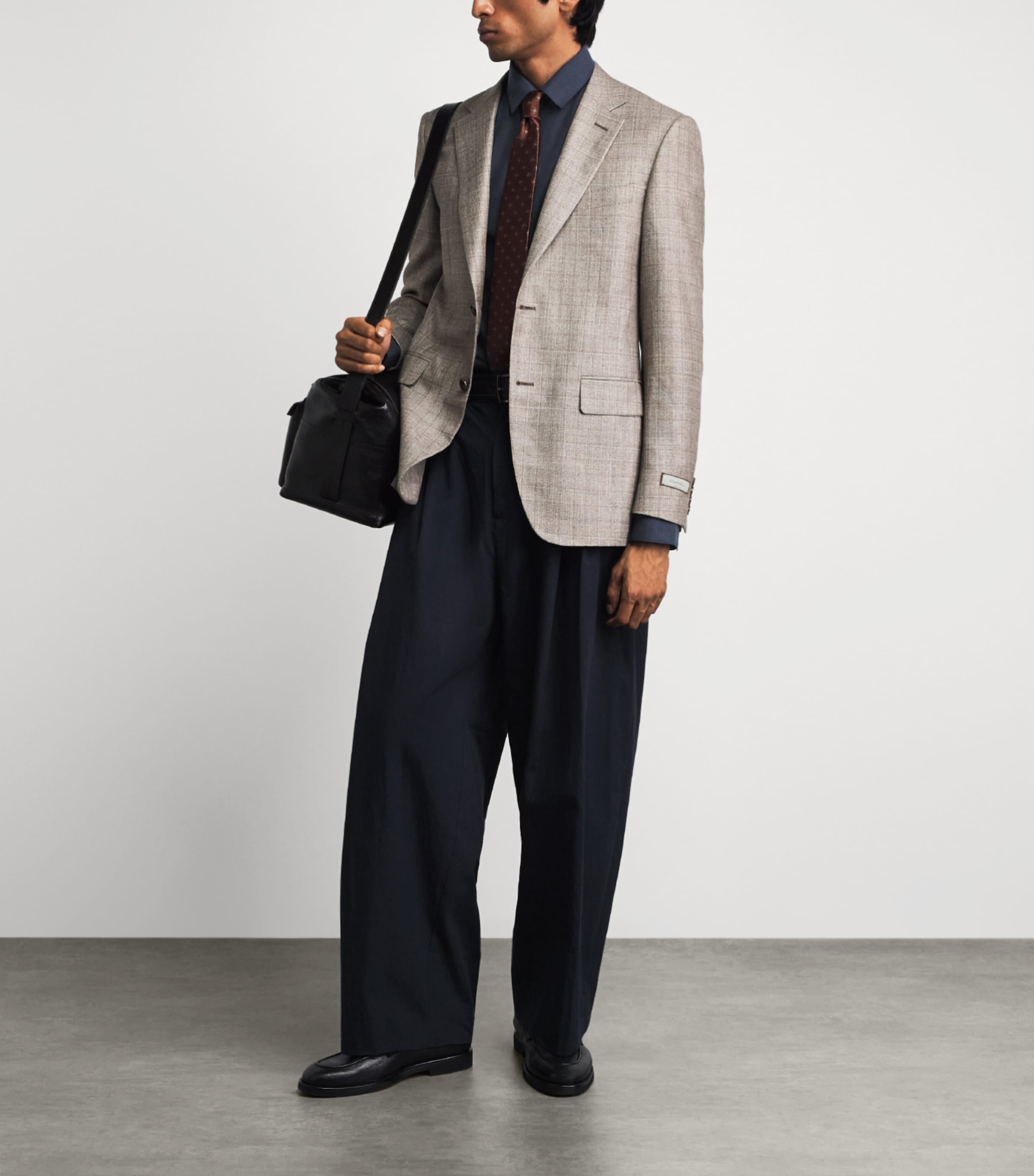 Canali Mens Cotton Herringbone Shirt Navy Image 2