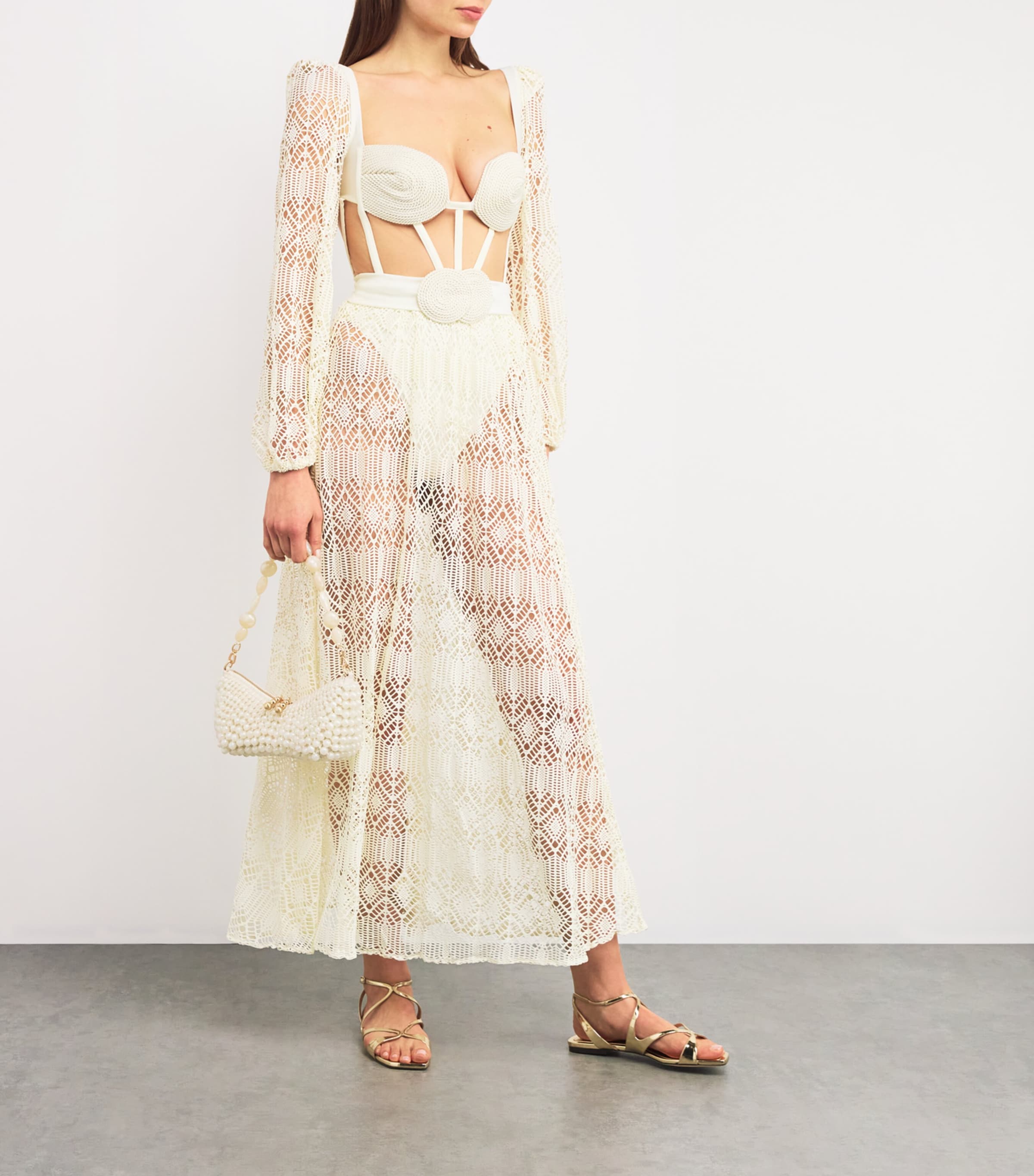 PatBO Womens x Camila Coelho Corseted Rope Bustier Maxi Dress Off White Image 2
