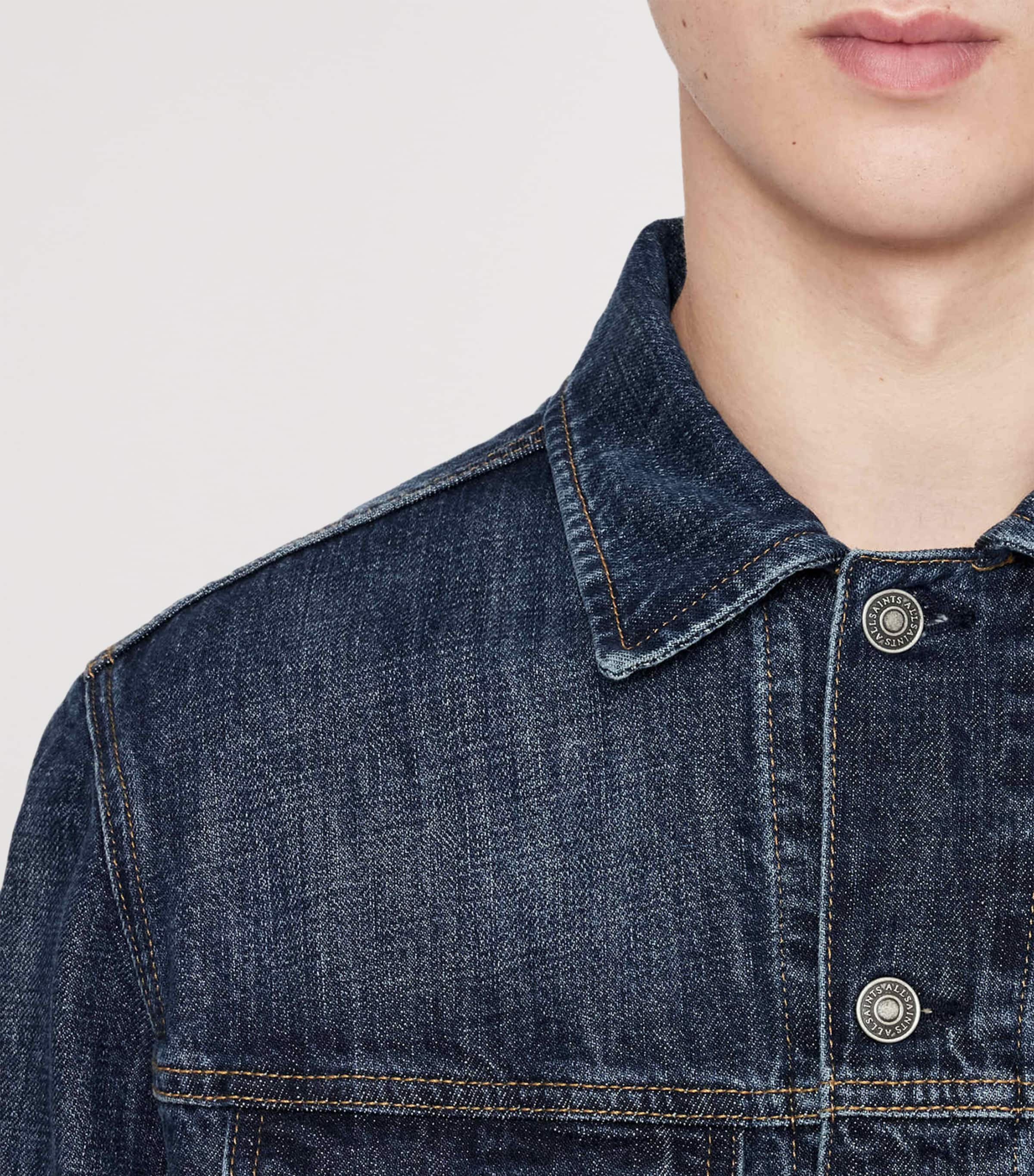 AllSaints Mens Denim Trucker Jacket Dark Indigo Image 4