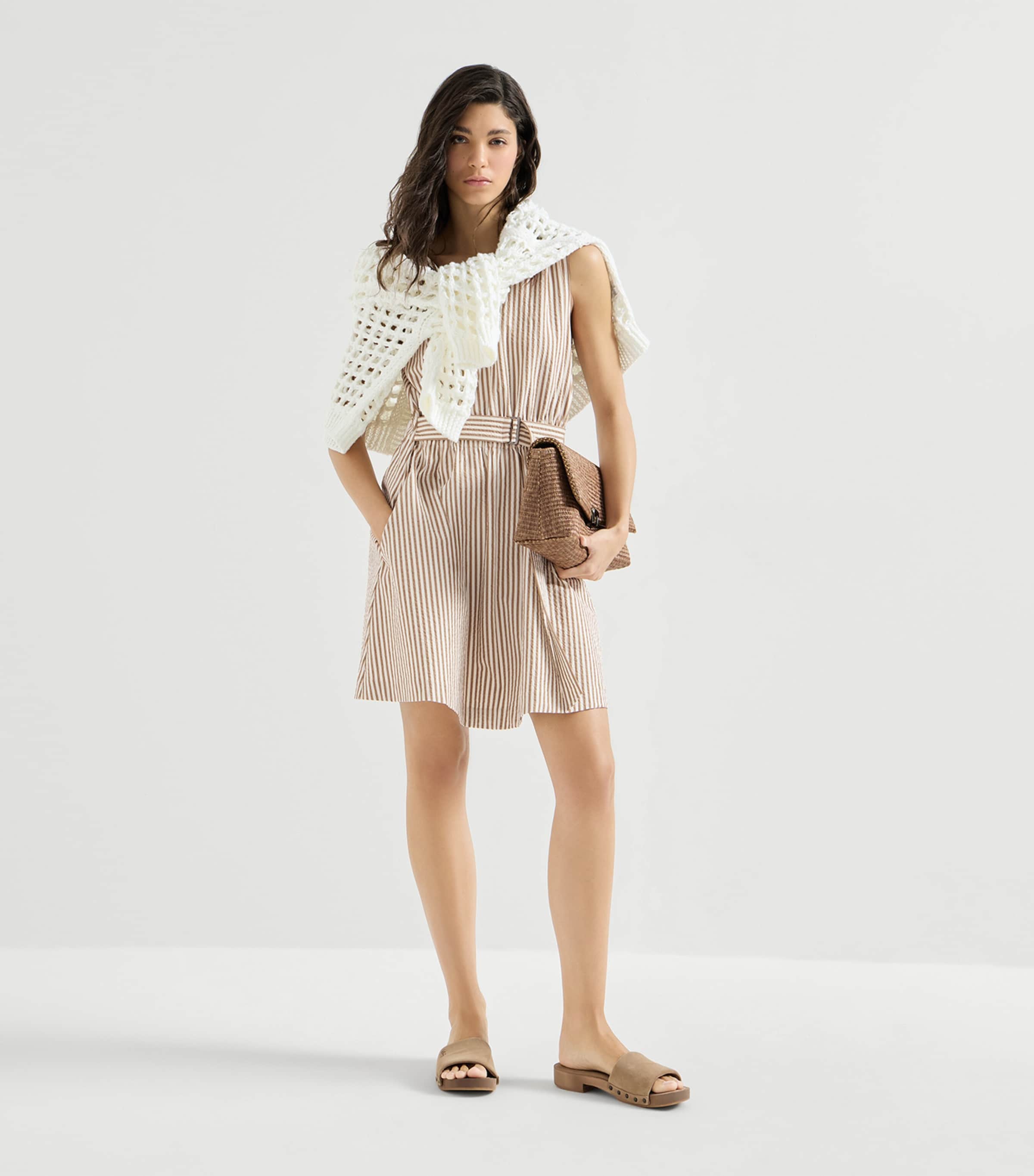 Brunello Cucinelli Womens Seersucker Mini Dress Image 2