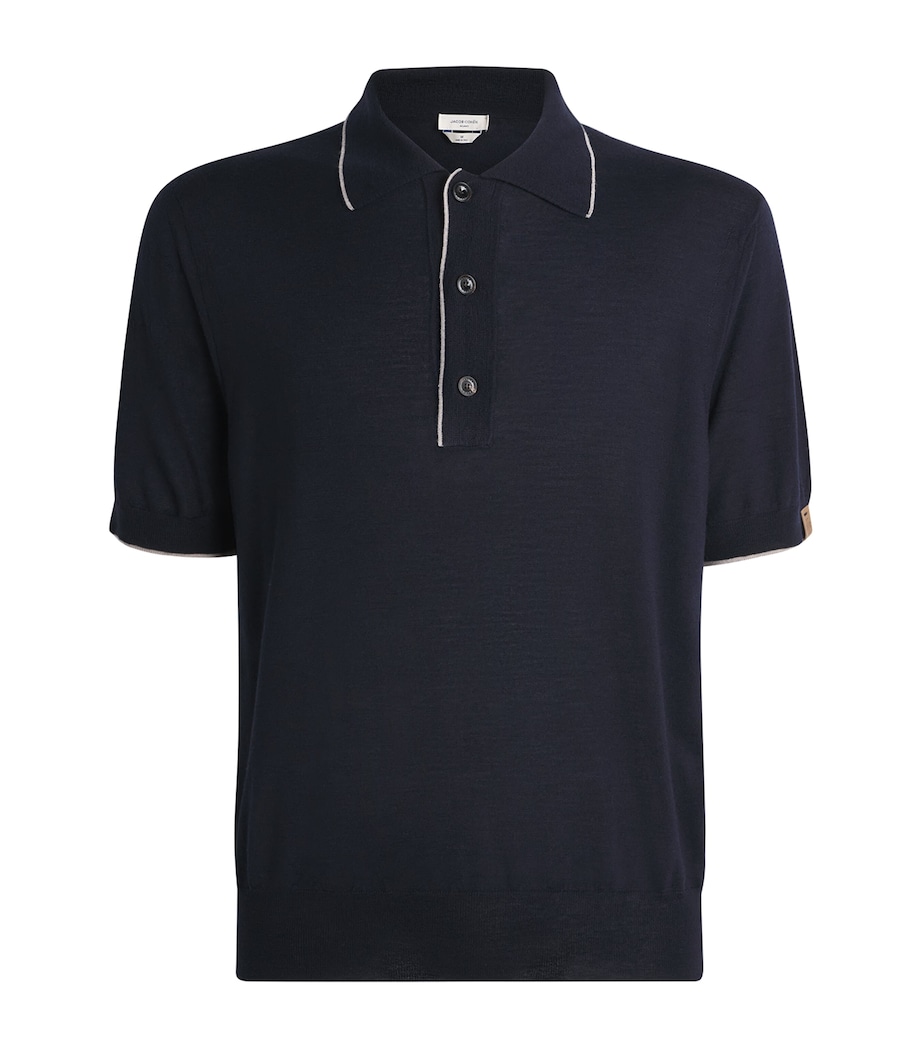 JACOB COHËN Mens Wool-Silk Polo Shirt Navy Blue Image 1