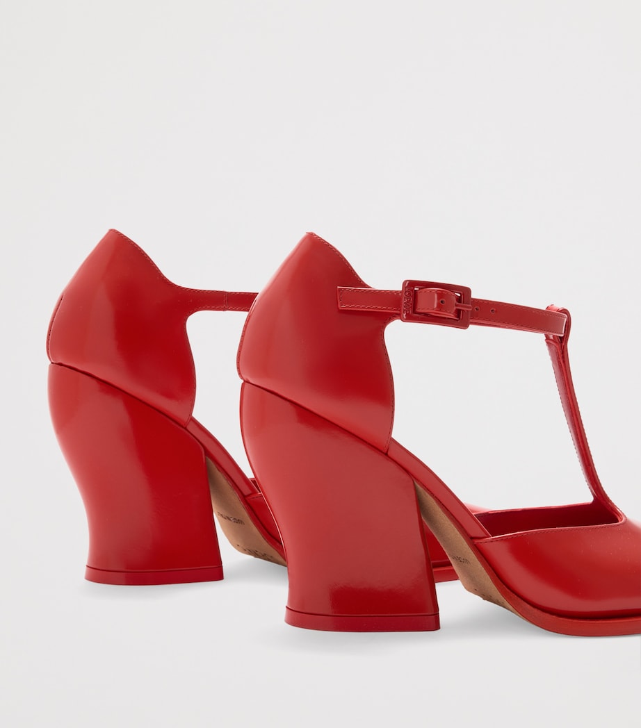 Leather Onda T-Bar Pumps 90 RED Image 4