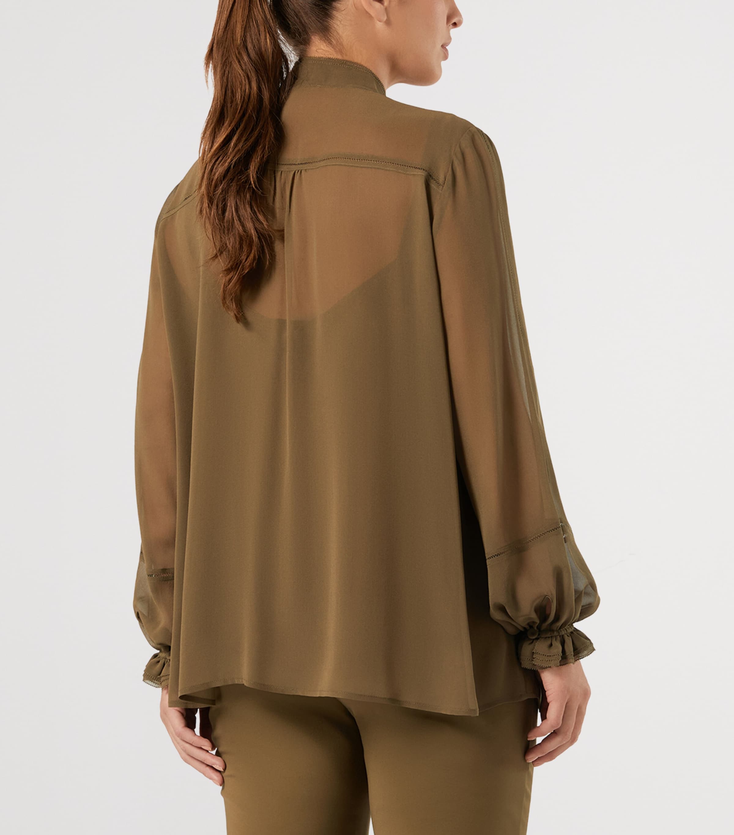 Marina Rinaldi Womens Silk Tie-Neck Blouse Kaki Image 4
