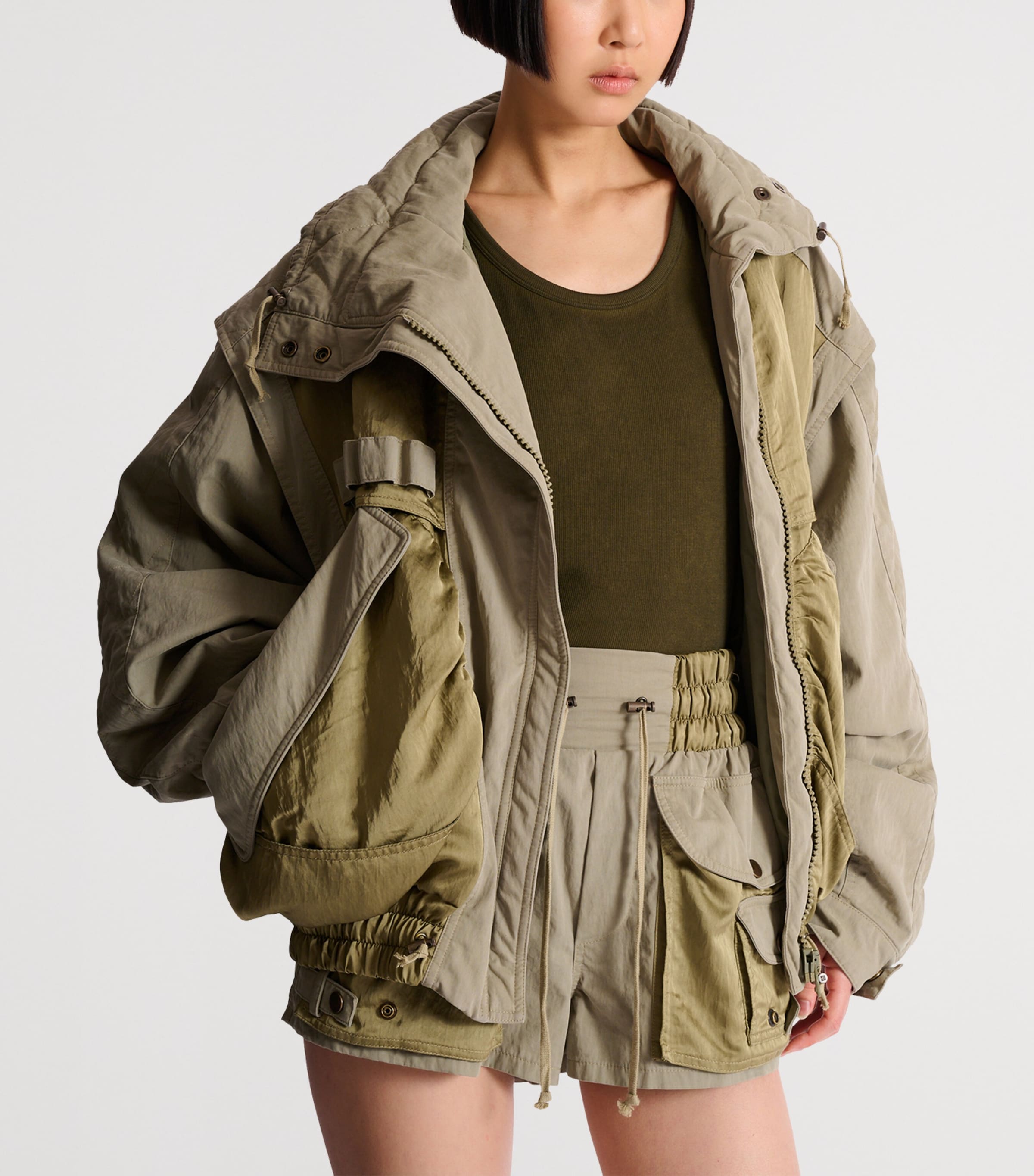 Balmain Womens Cotton-Blend Twill Bomber Jacket Vert Pale Image 6