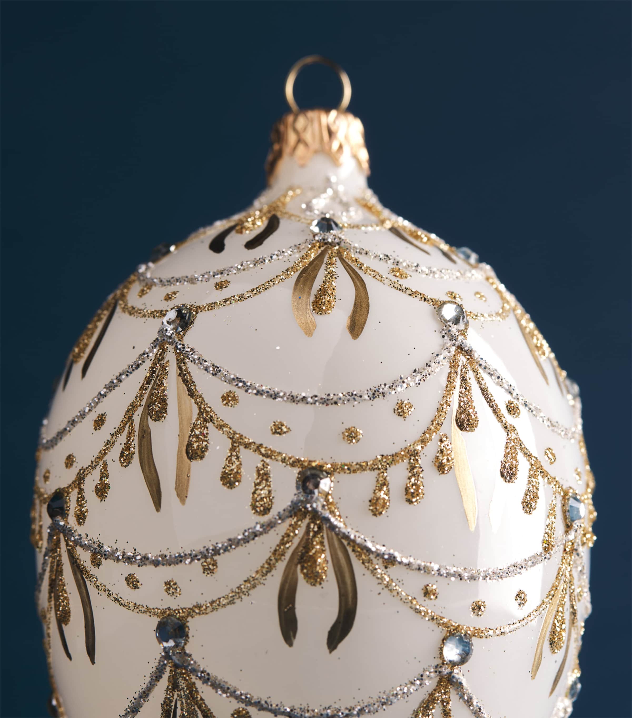 Harrods Glitter Mistletoe Egg Bauble White Image 2
