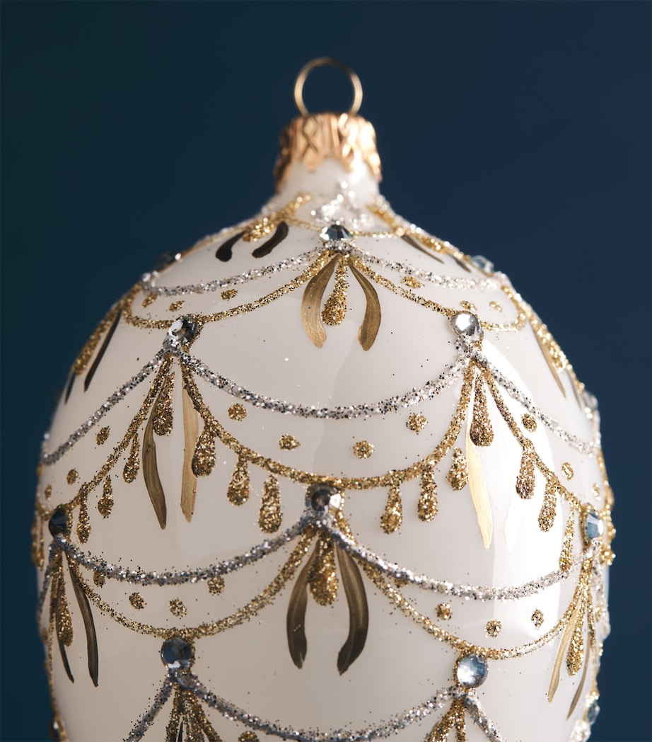 Harrods Glitter Mistletoe Egg Bauble White Image 2