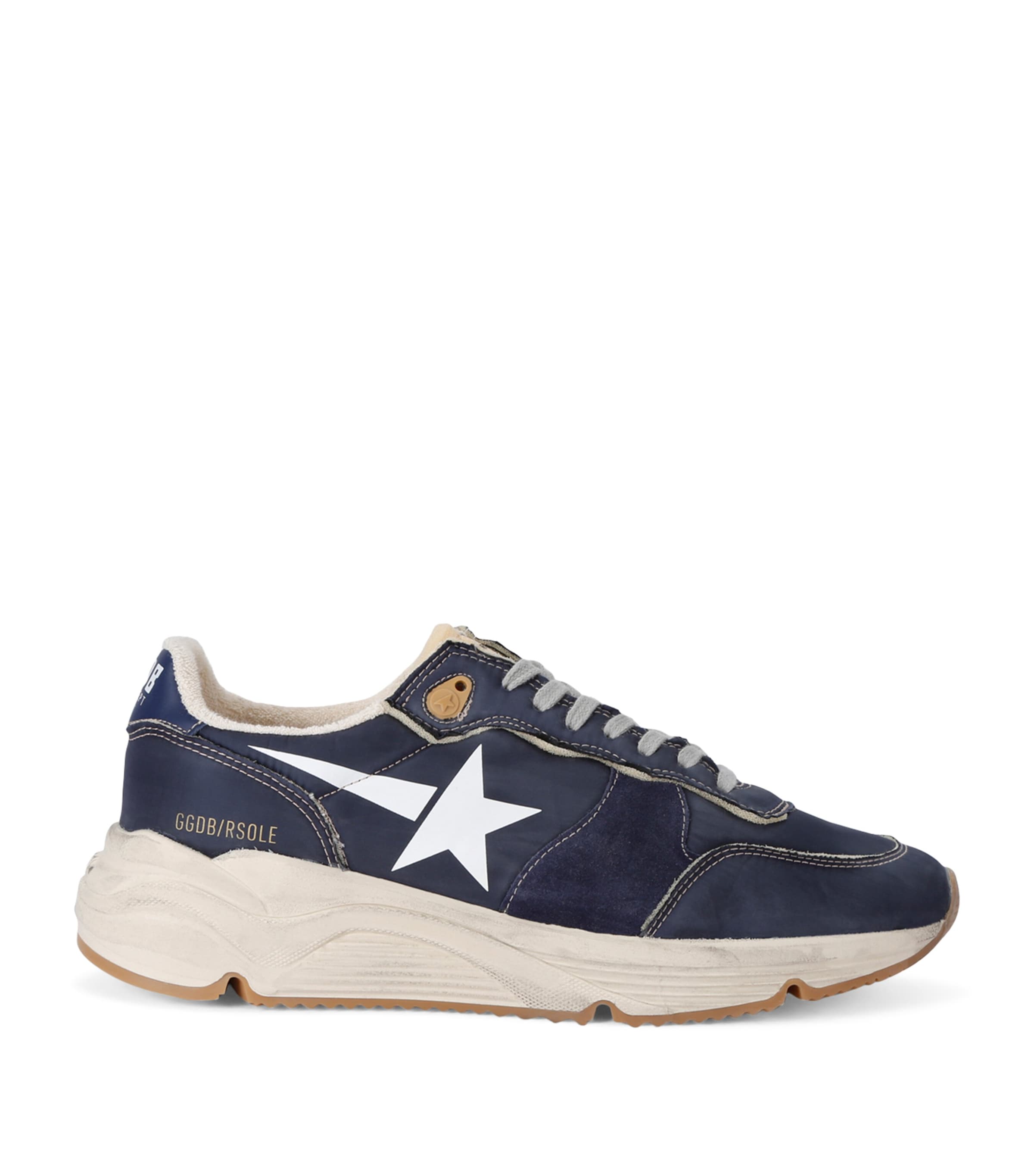 Golden Goose Running Sole Distressed Suede-trimmed Nylon Sneakers In Blue