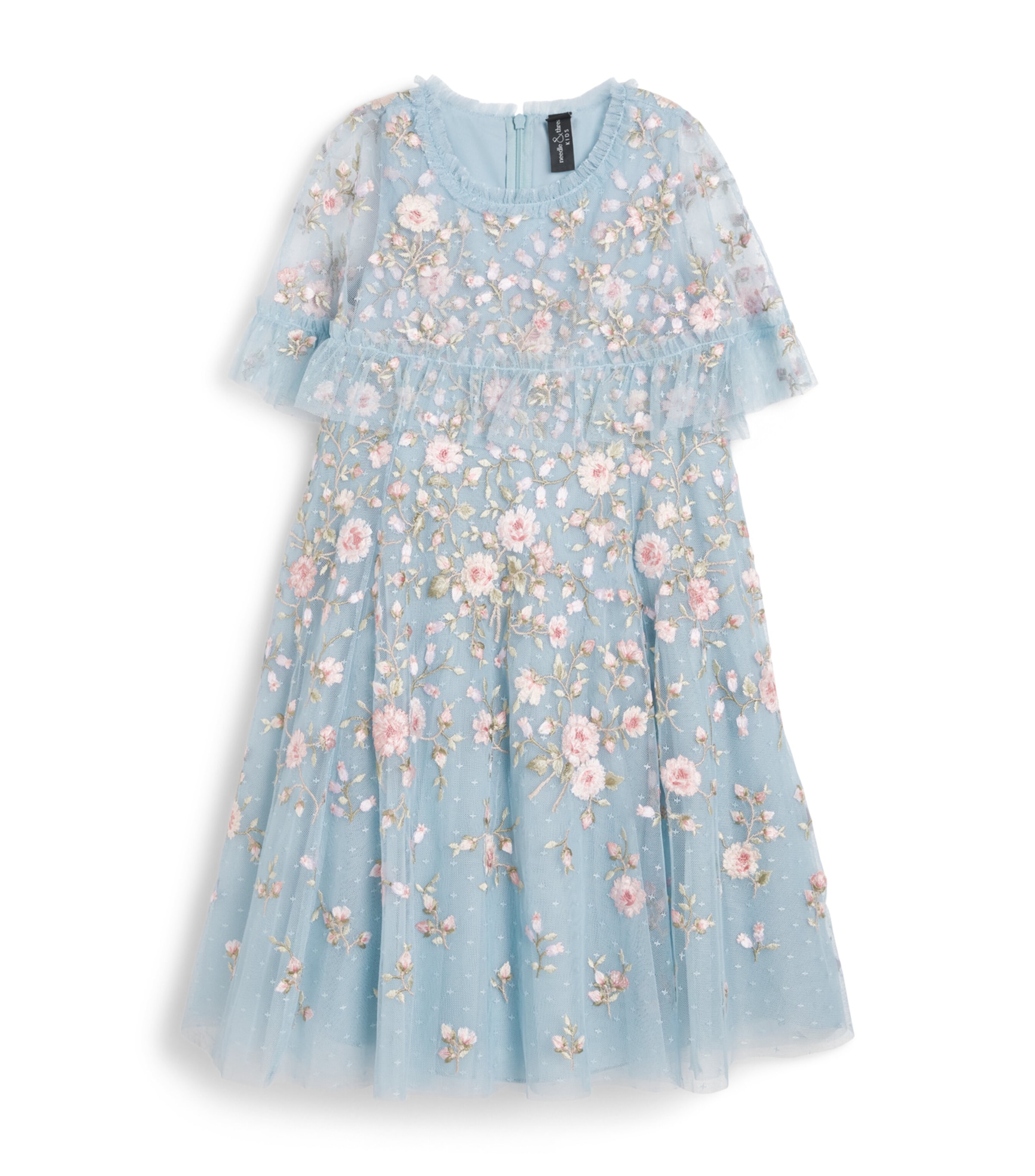 Needle & Thread Tulle Eden Rose Cape Dress (8-12 Years) Aqua/multi Image 1