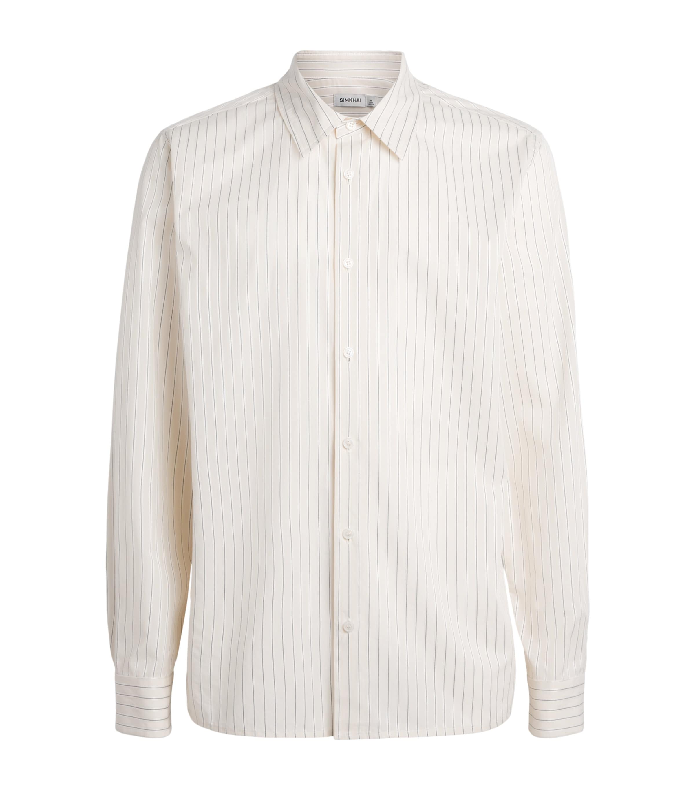 Simkhai Mens Cotton-Blend Pinstripe Shirt Ivory Stripe Image 1