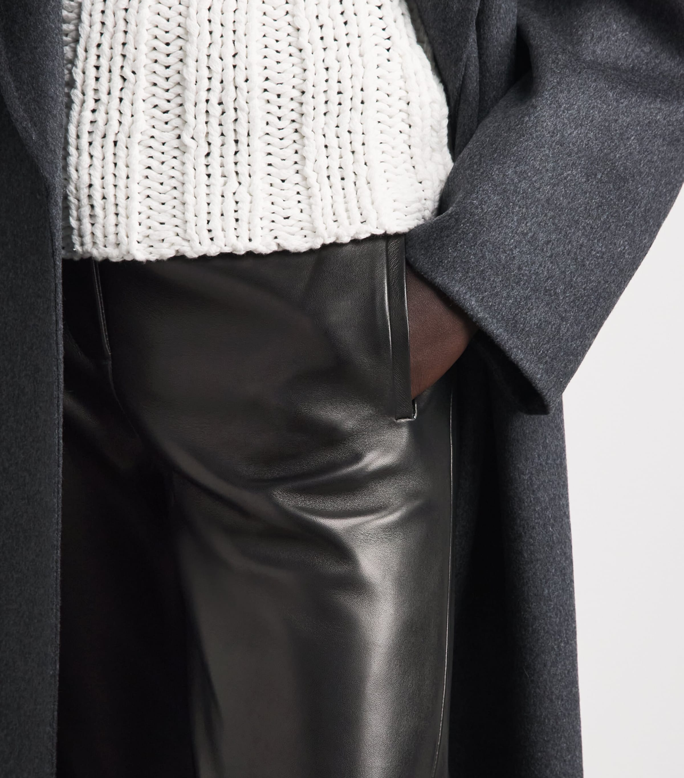 Khaite Womens Leather Mita Low-Rise Trousers Black Image 3