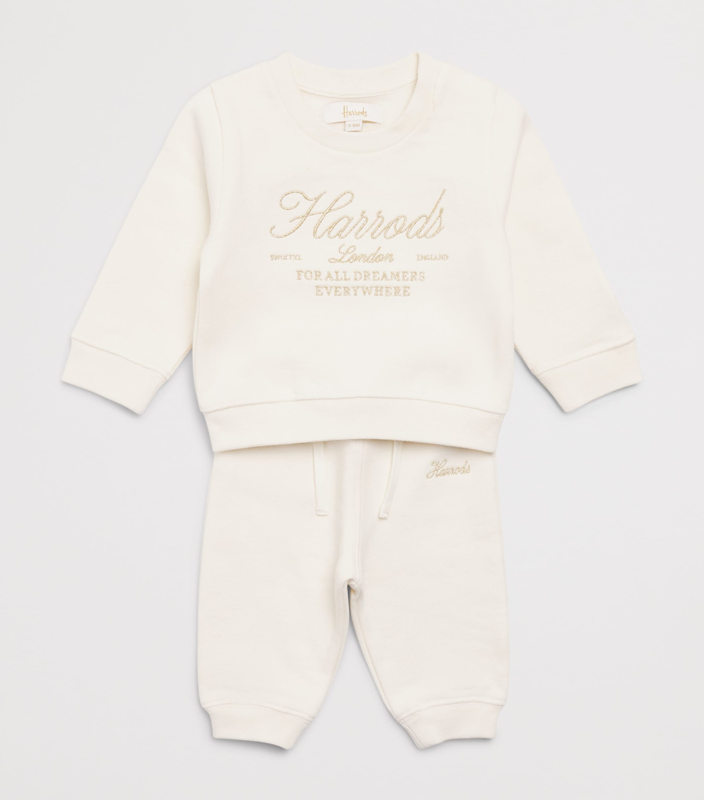 Harrods Cotton Sweatpants (0-18 Months) Ivory Image 3