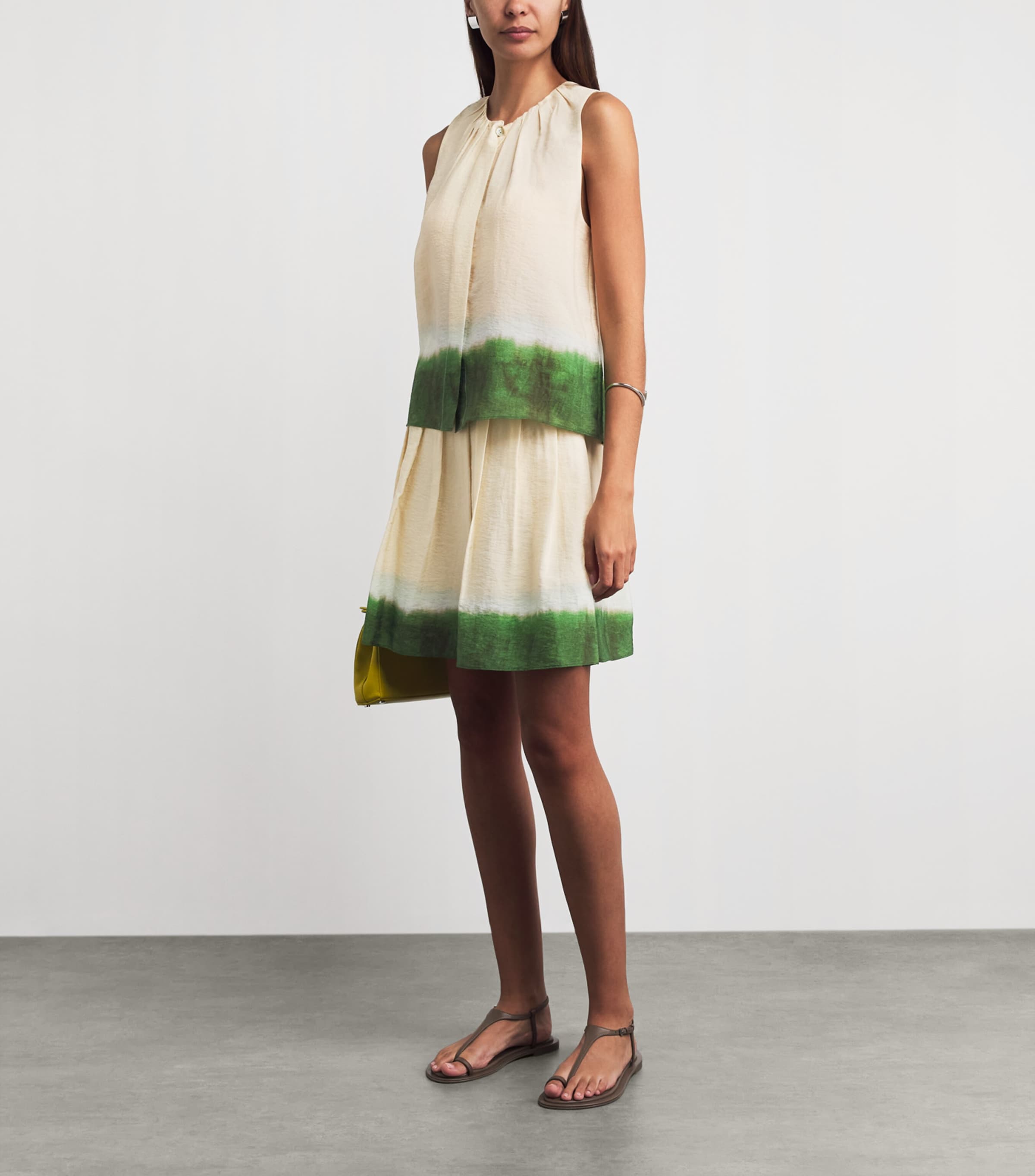 Vince Womens Dip Dye Pleated Midi Skirt Prclain/herba Image 2