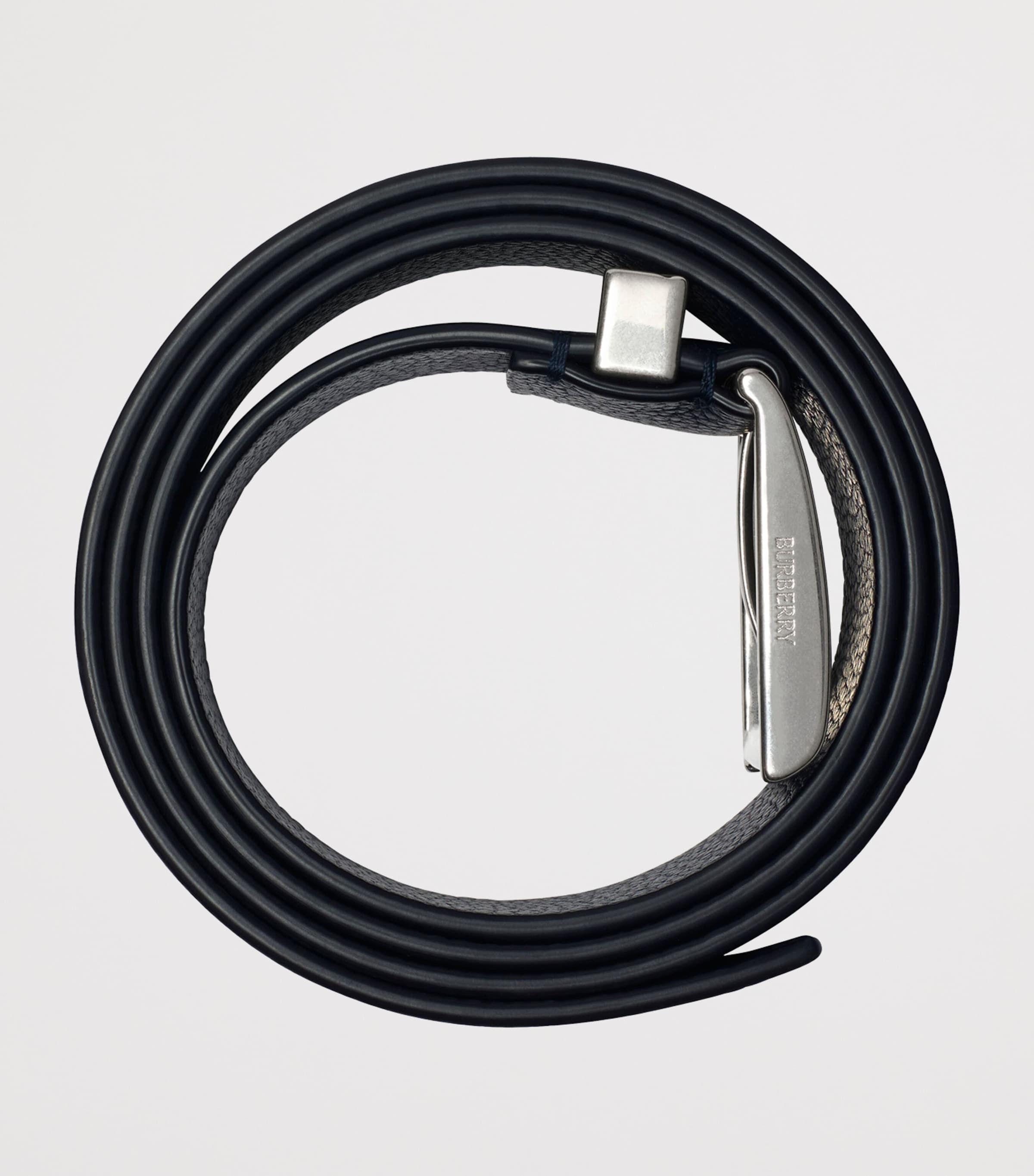 Leather Check-Engraved Belt NAVY Image 3