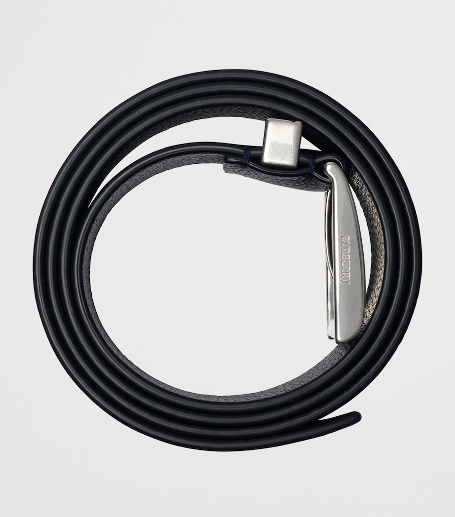 Leather Check-Engraved Belt NAVY Image 3