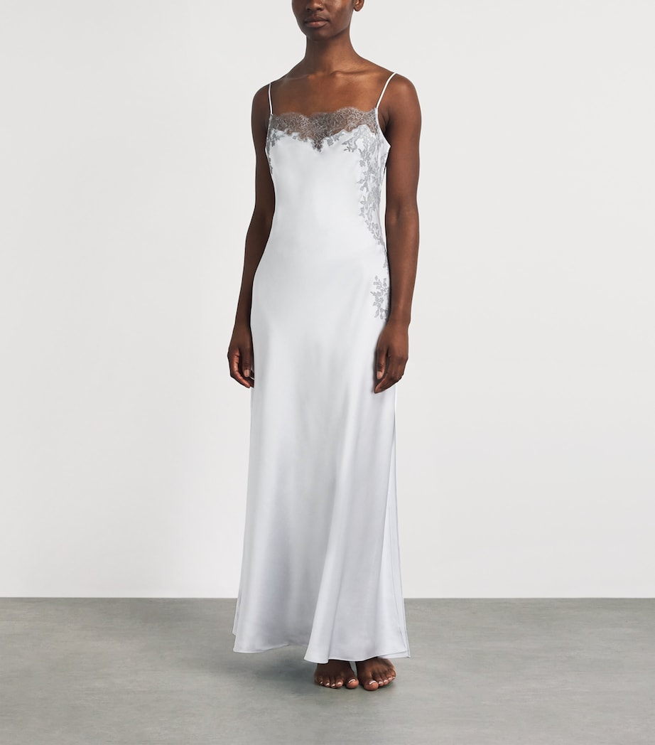 Carine Gilson Womens Silk Lace Maxi Nightdress Silvergrey Image 2