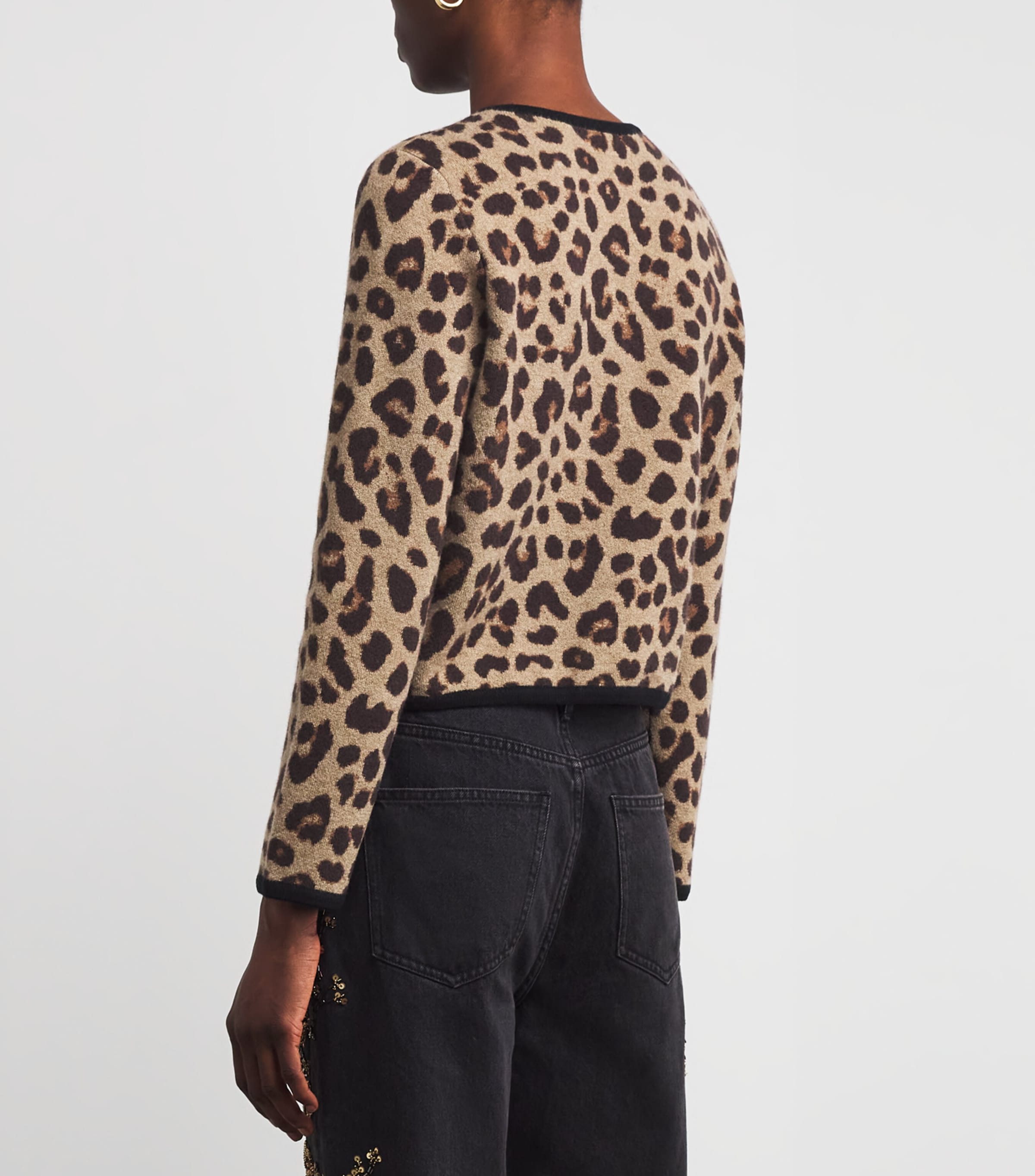 Merino Wool Leopard Cropped Cardigan NATURAL MULTI Image 4