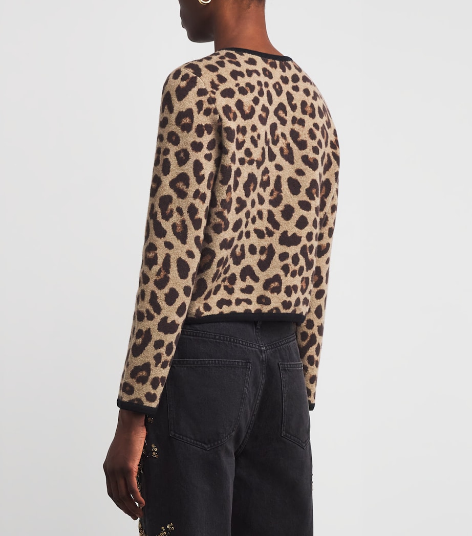 Merino Wool Leopard Cropped Cardigan NATURAL MULTI Image 4