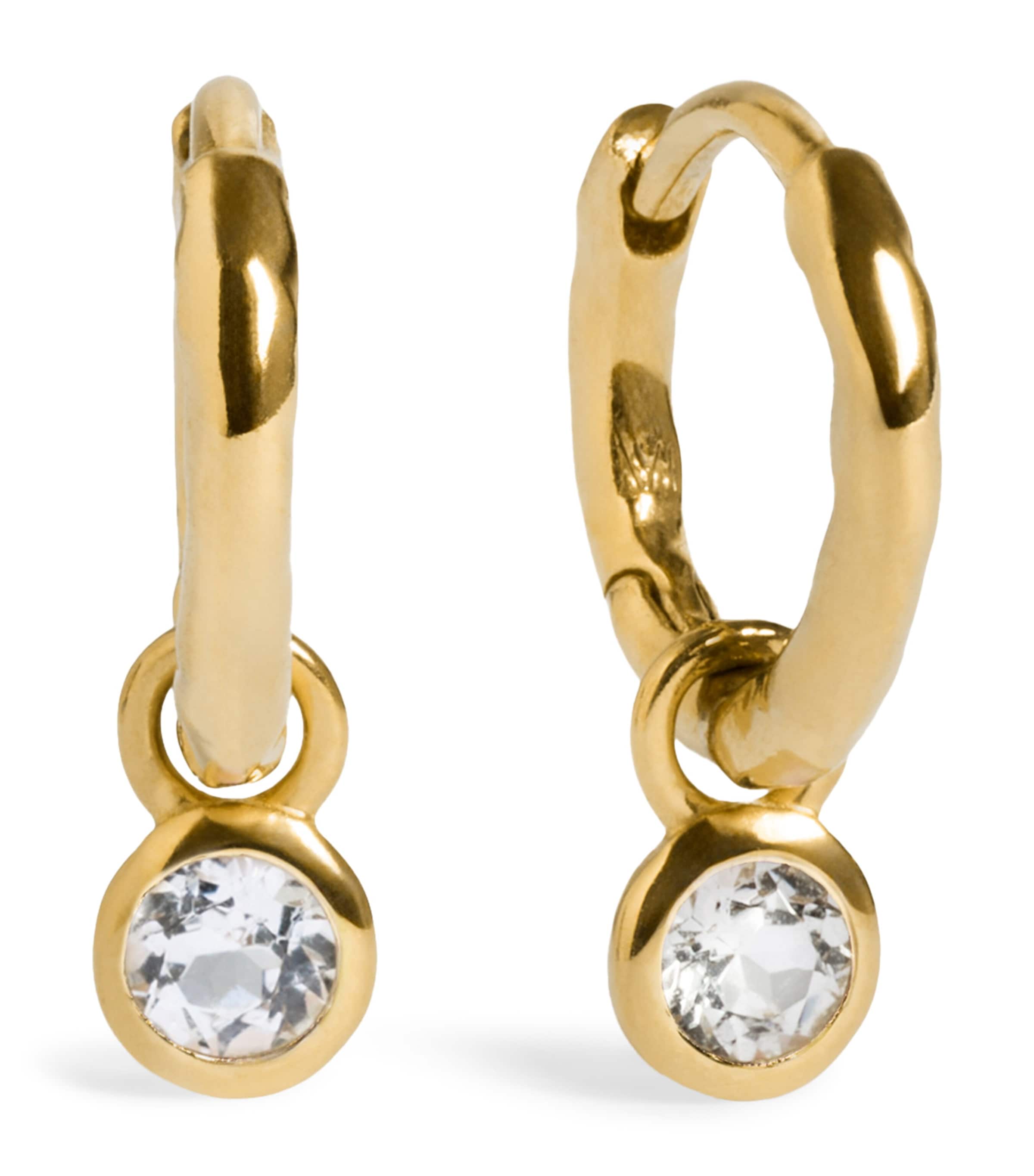 Monica Vinader Gold Vermeil and White Topaz April Birthstone Huggie Earrings Clear Image 1