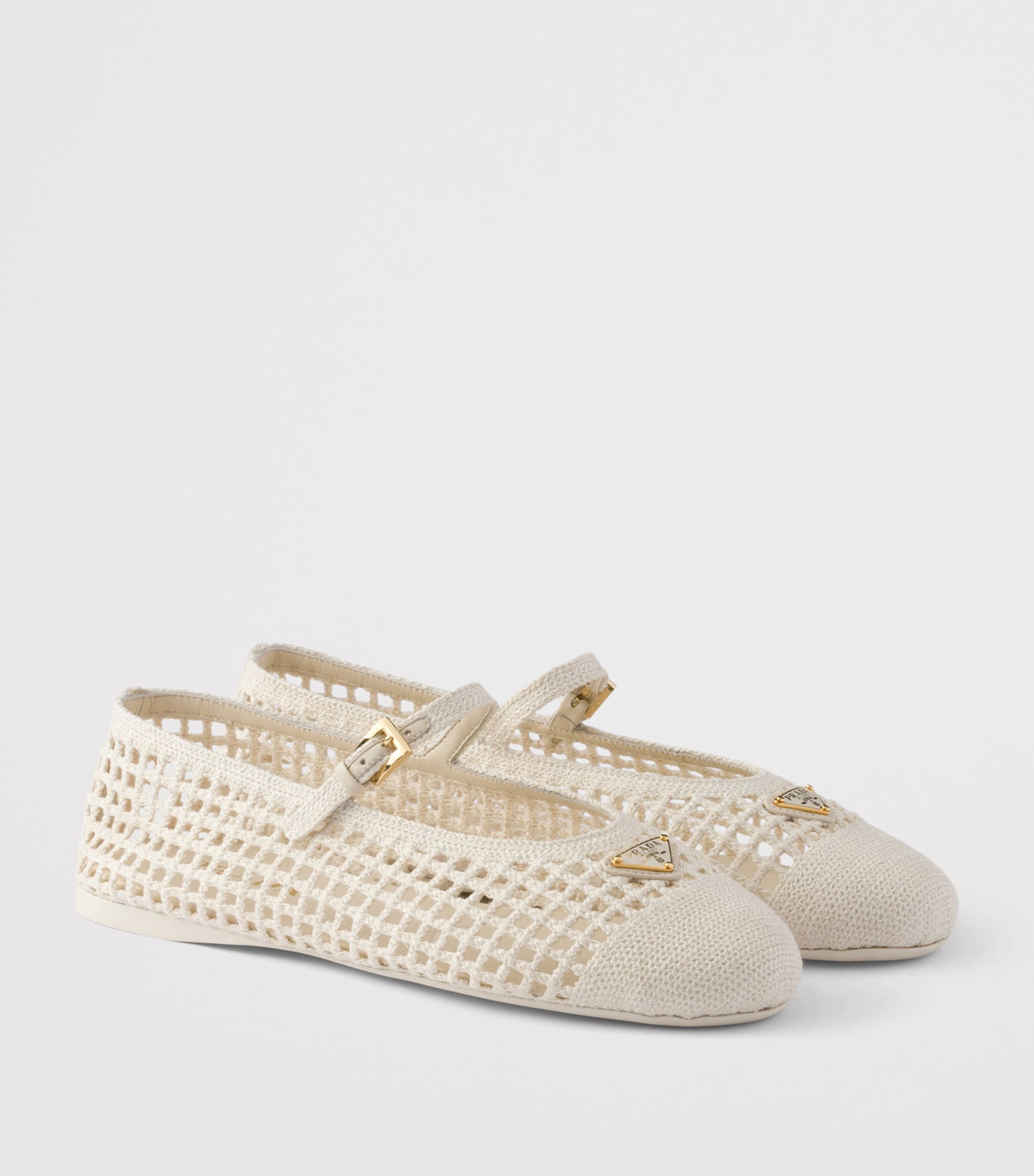 Prada Crochet Ballet Flats Neutral Image 3