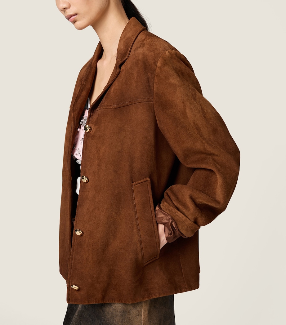 Miu Miu Womens Waxed Suede Jacket Brown Image 4