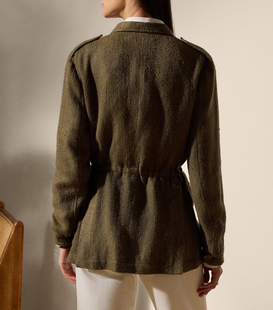 Silk-Linen Herringbone Schmitt Tweed Jacket OLIVE Image 5