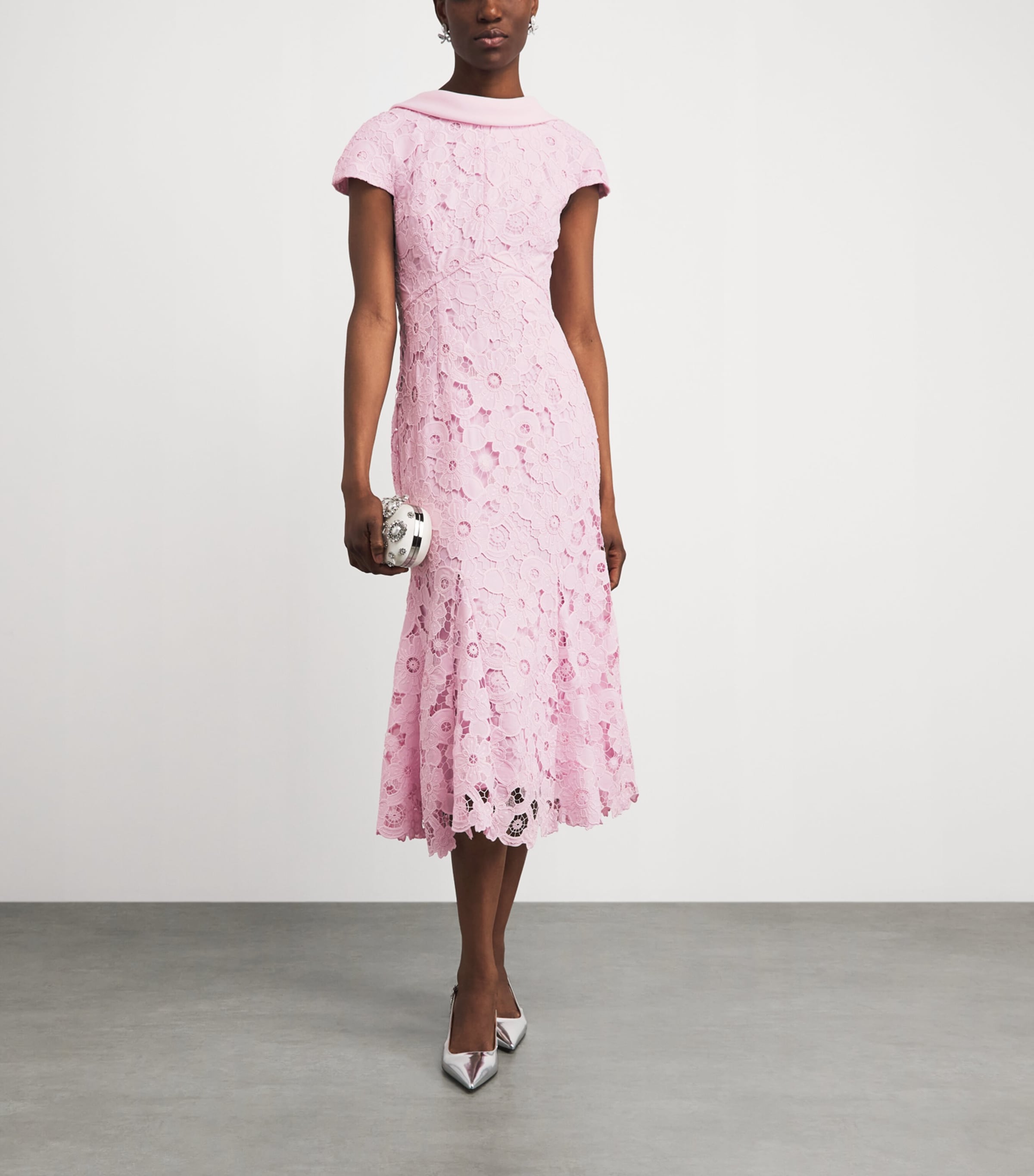 Self-Portrait Womens Lace Scoop-Back Midi Dress Pink Image 2