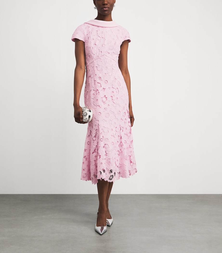 Self-Portrait Womens Lace Scoop-Back Midi Dress Pink Image 2