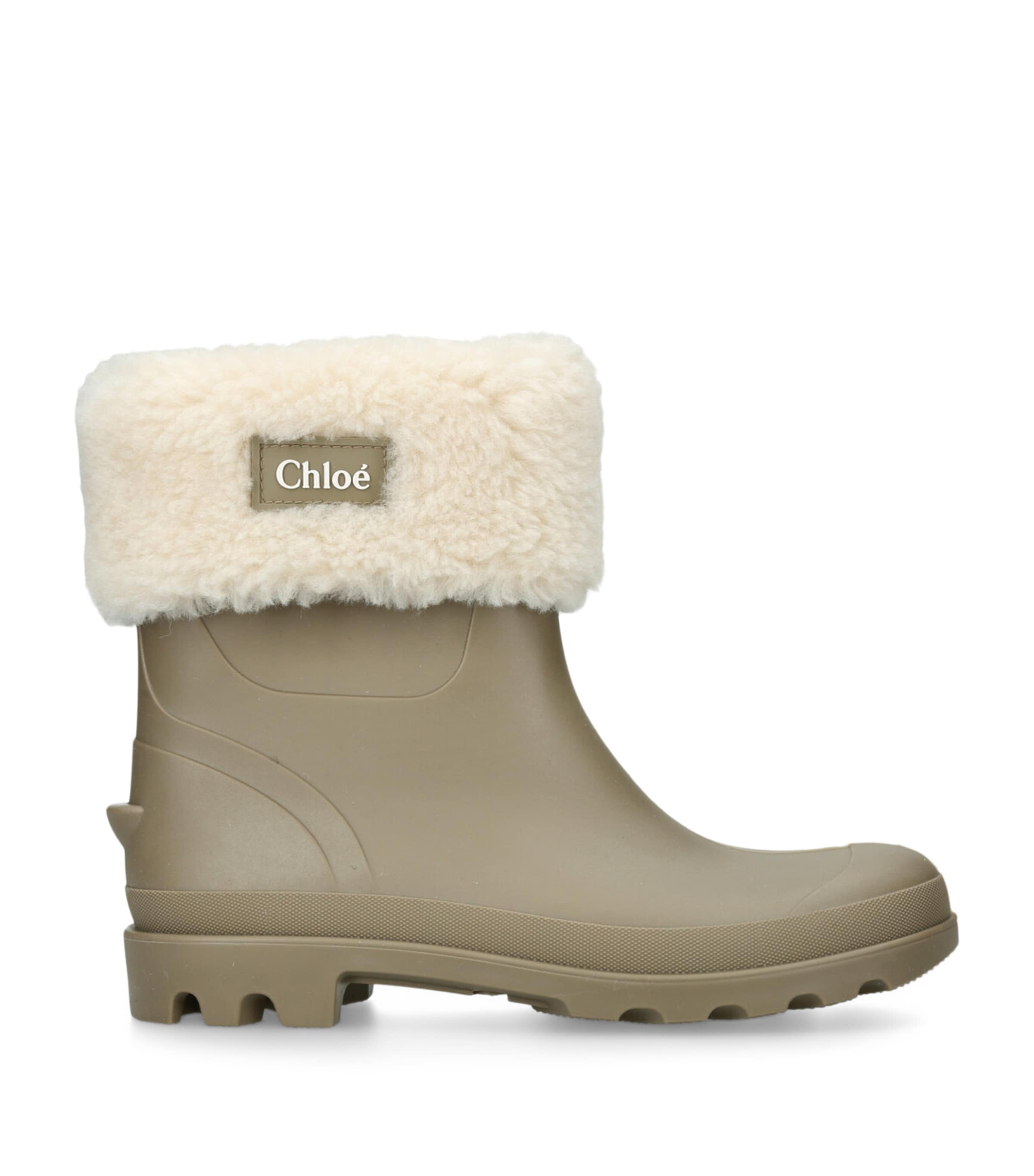 Chloé Kids Faux Shearling-Lined Rain Boots Taupe Comb Image 1