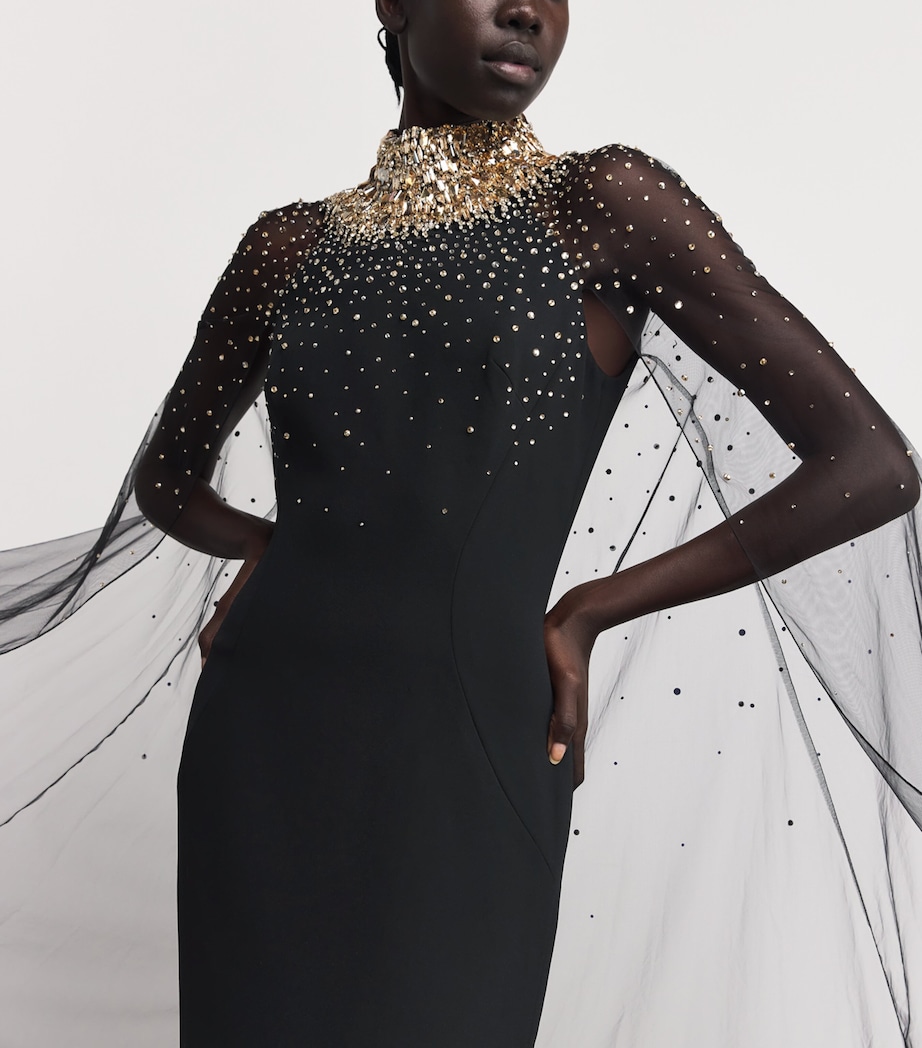 Embellished Mesh-Cape Zadie Gown LIQUORICE Image 4
