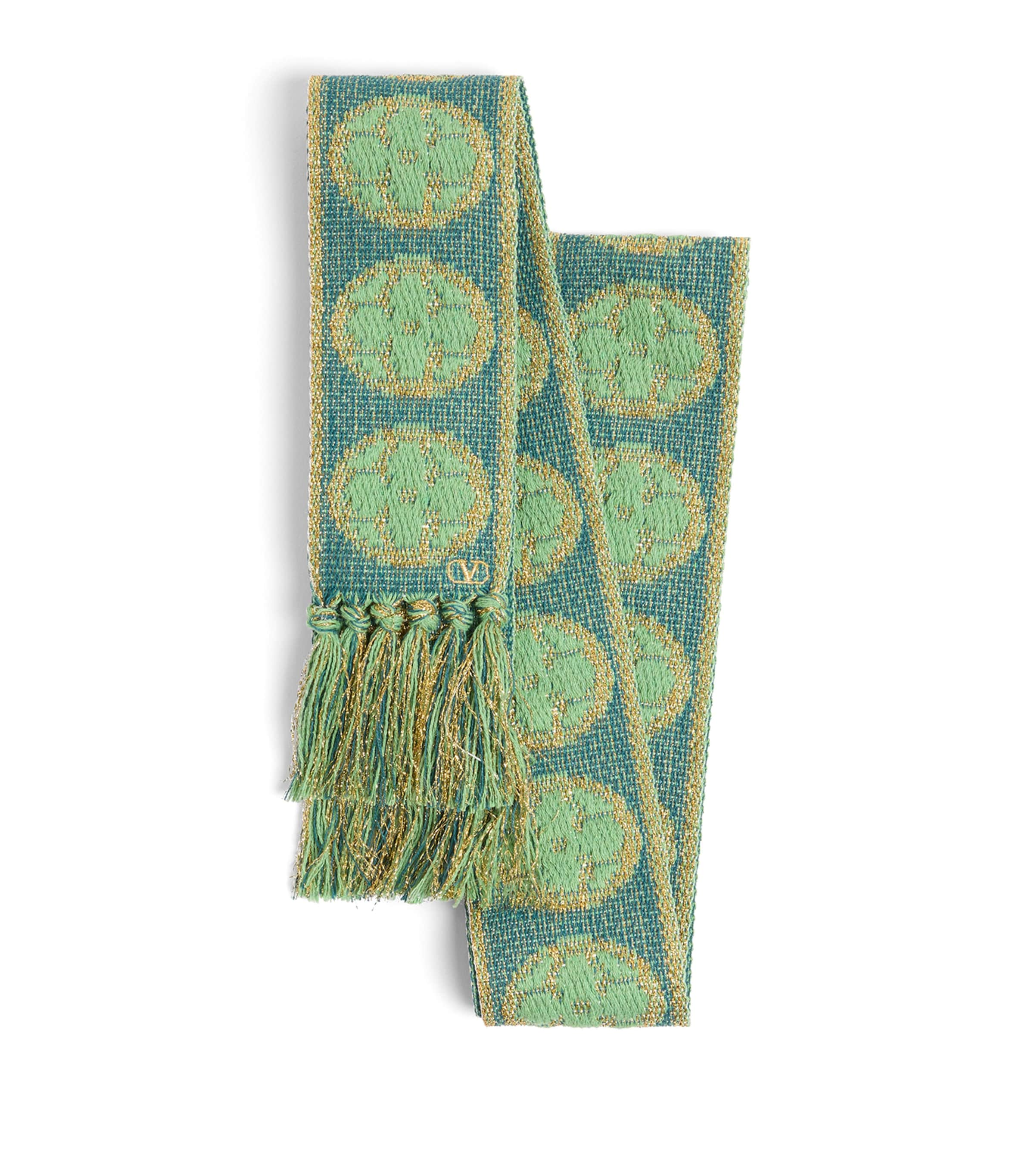 Valentino Jacquard Fringed Skinny Scarf