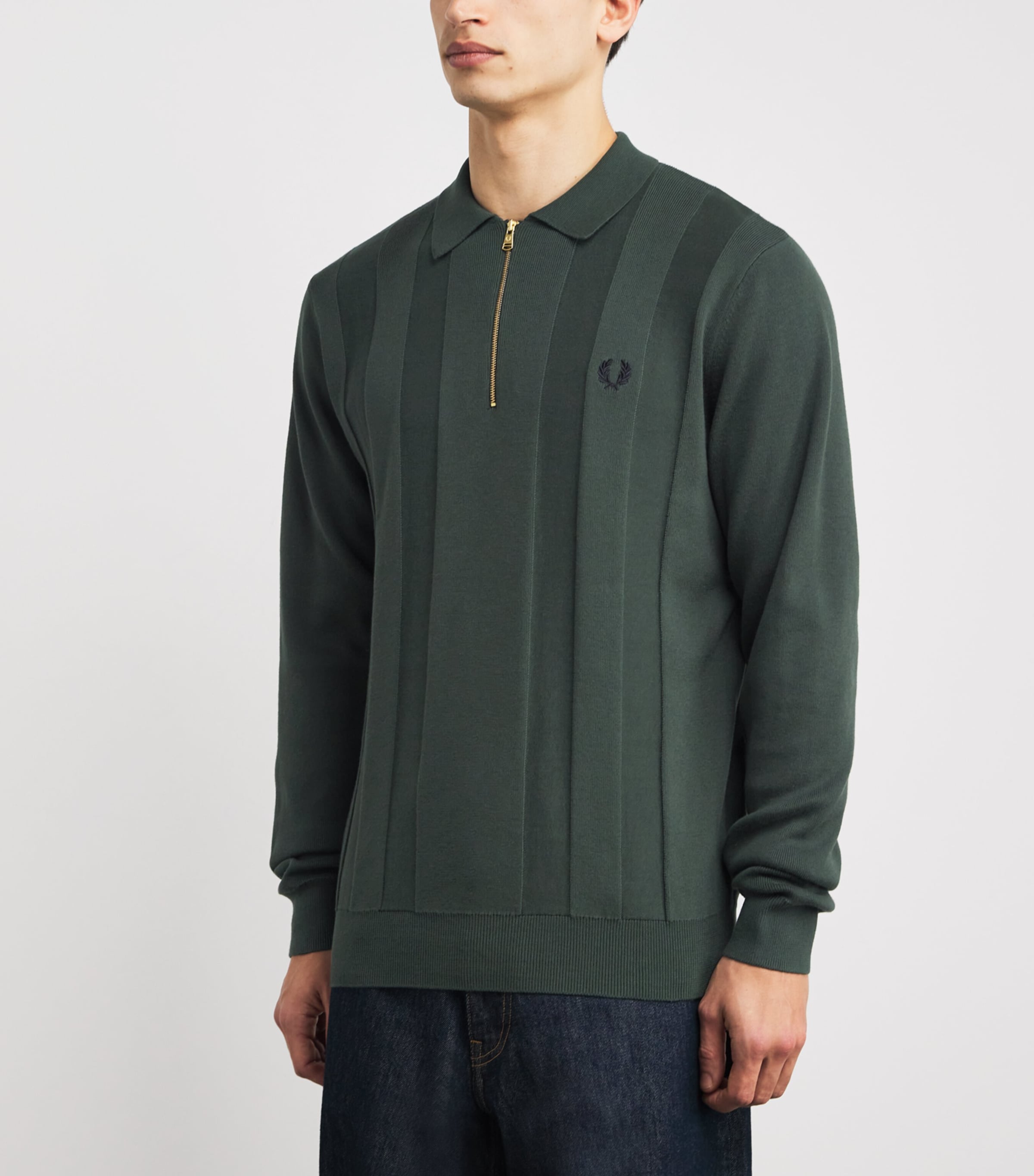 Cotton Zip-Up Polo Shirt X89 COURT GREEN Image 3