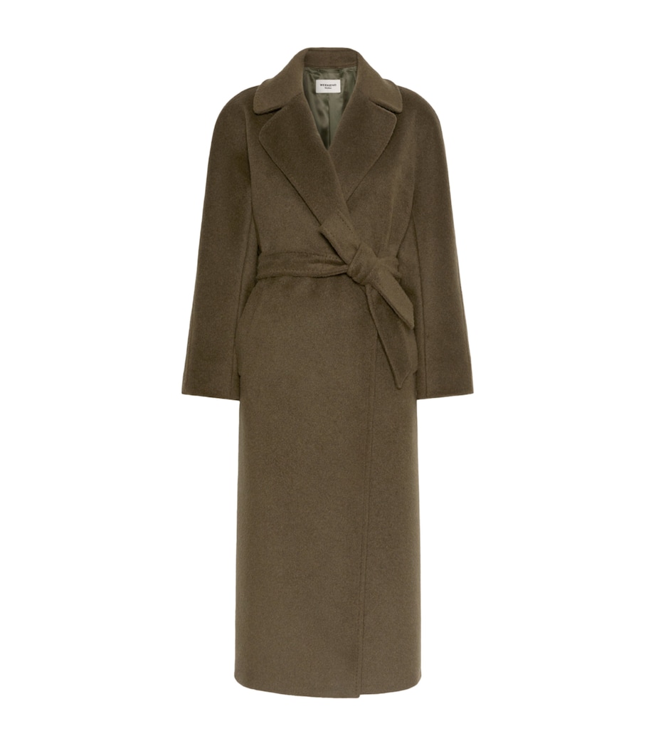 Weekend Max Mara Womens Wool-Blend Belted Coat Kaki Image 1