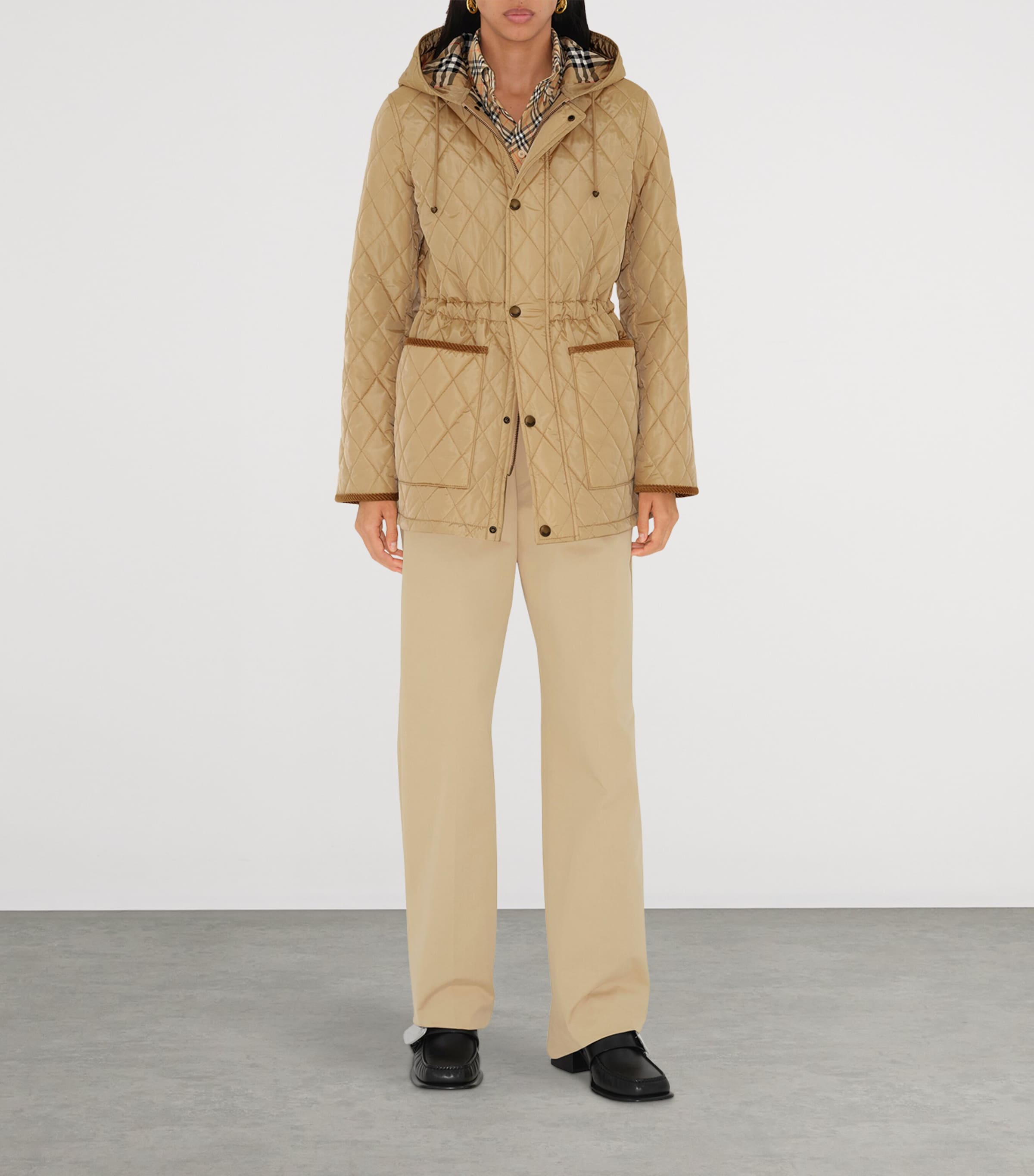 Burberry Womens Quilted Corduroy-Trim Parka Flax Image 2