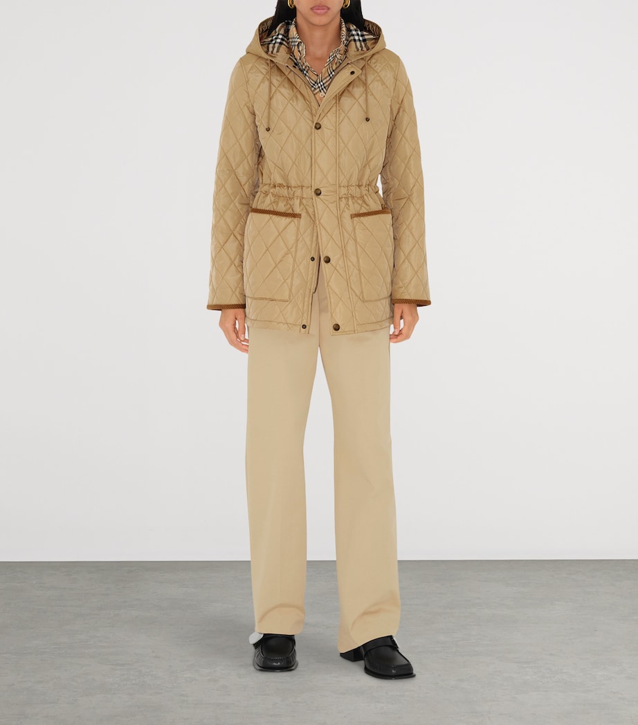 Burberry Womens Quilted Corduroy-Trim Parka Flax Image 2