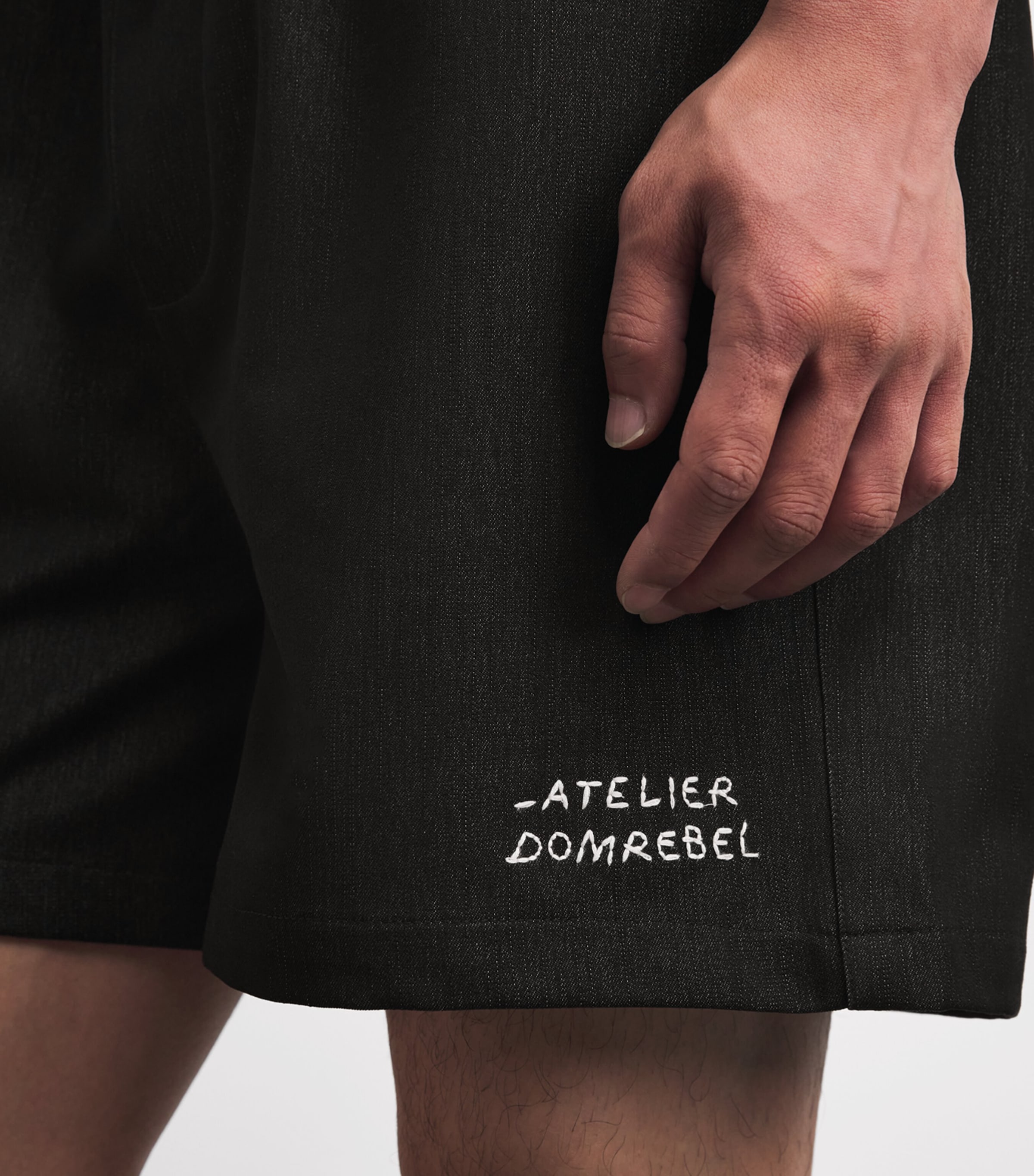 DOMREBEL Mens Chambray Baller Shorts Black Image 3