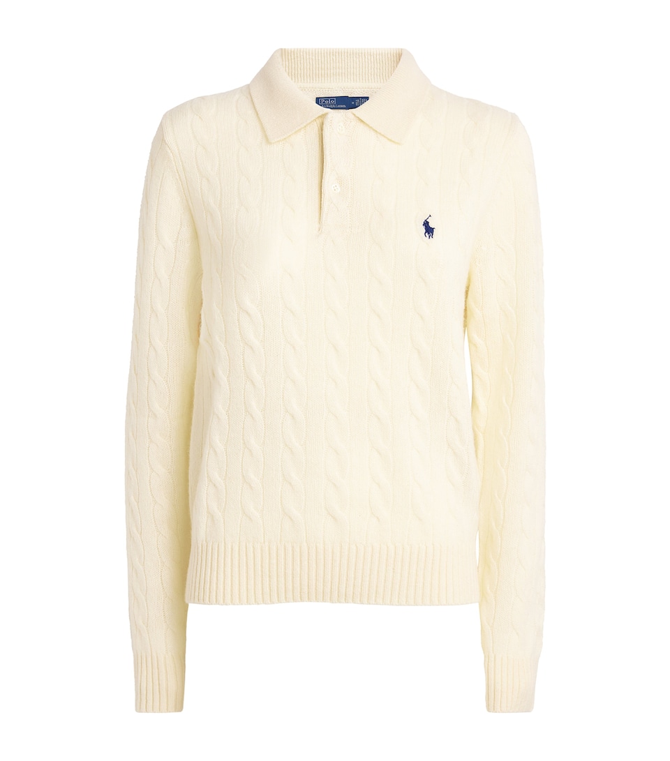 Wool-Cashmere Cable-Knit Polo Sweater