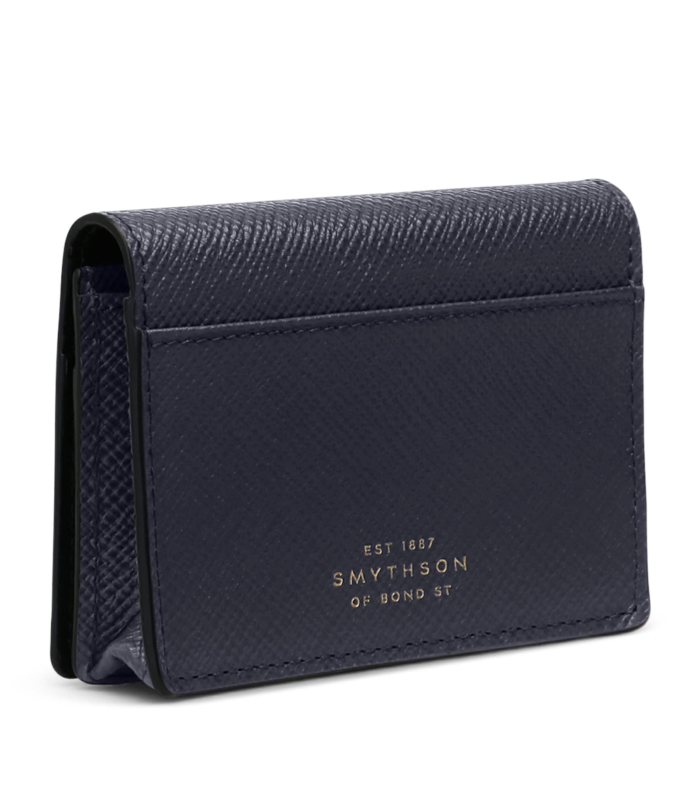 Leather Panama Folded Card Holder NAVY Image 2