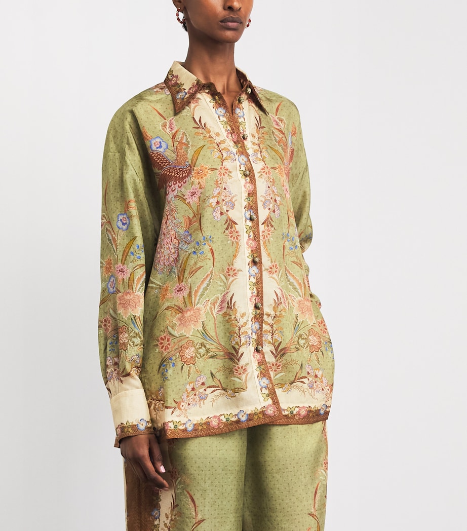 Zimmermann Womens Silk Indra Shirt Khaki Scarf Floral Image 4