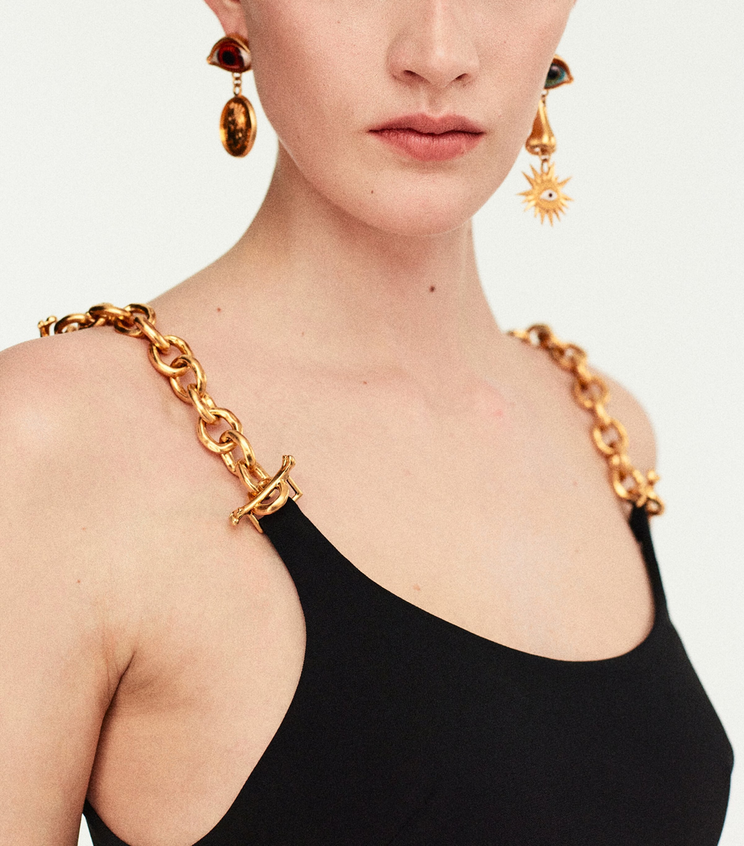 Eye Charm Drop Earrings 001GOLD Image 3