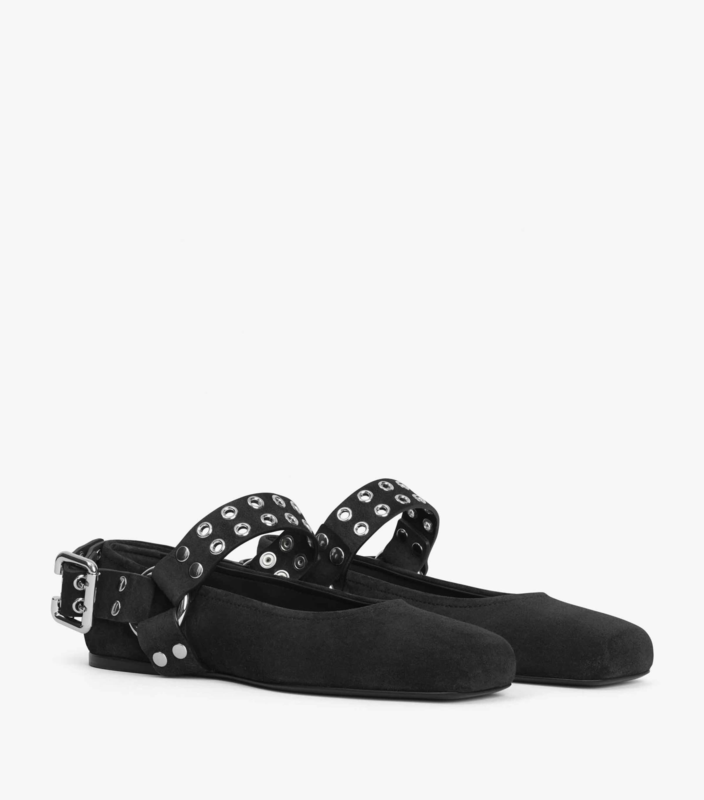 Suede Studded Ballet Flats NOIR Image 3
