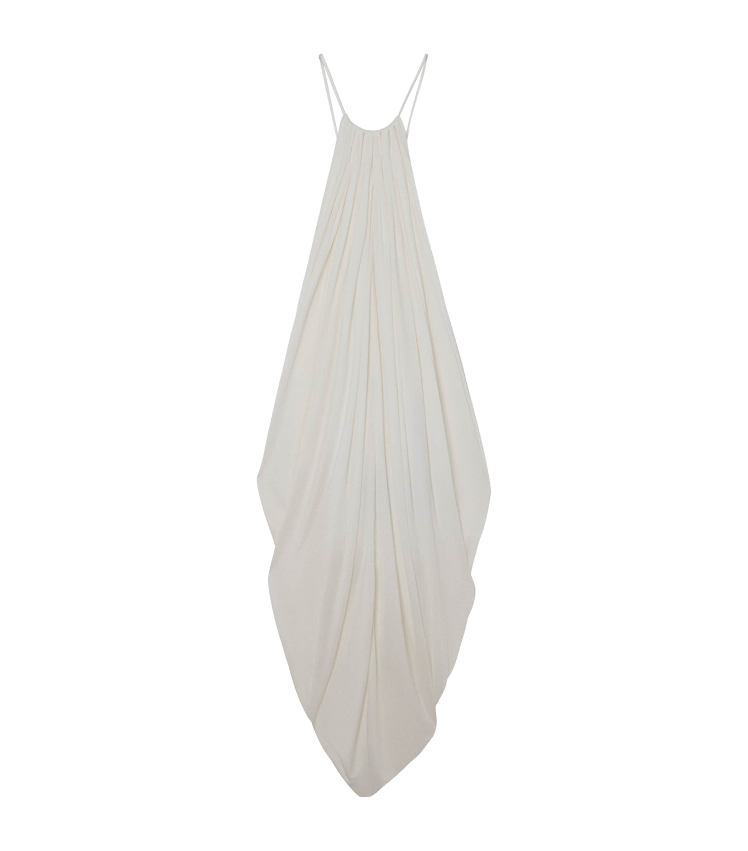 Loewe Embellished Asymmetric Draped Silk-jersey Halterneck Dress In White