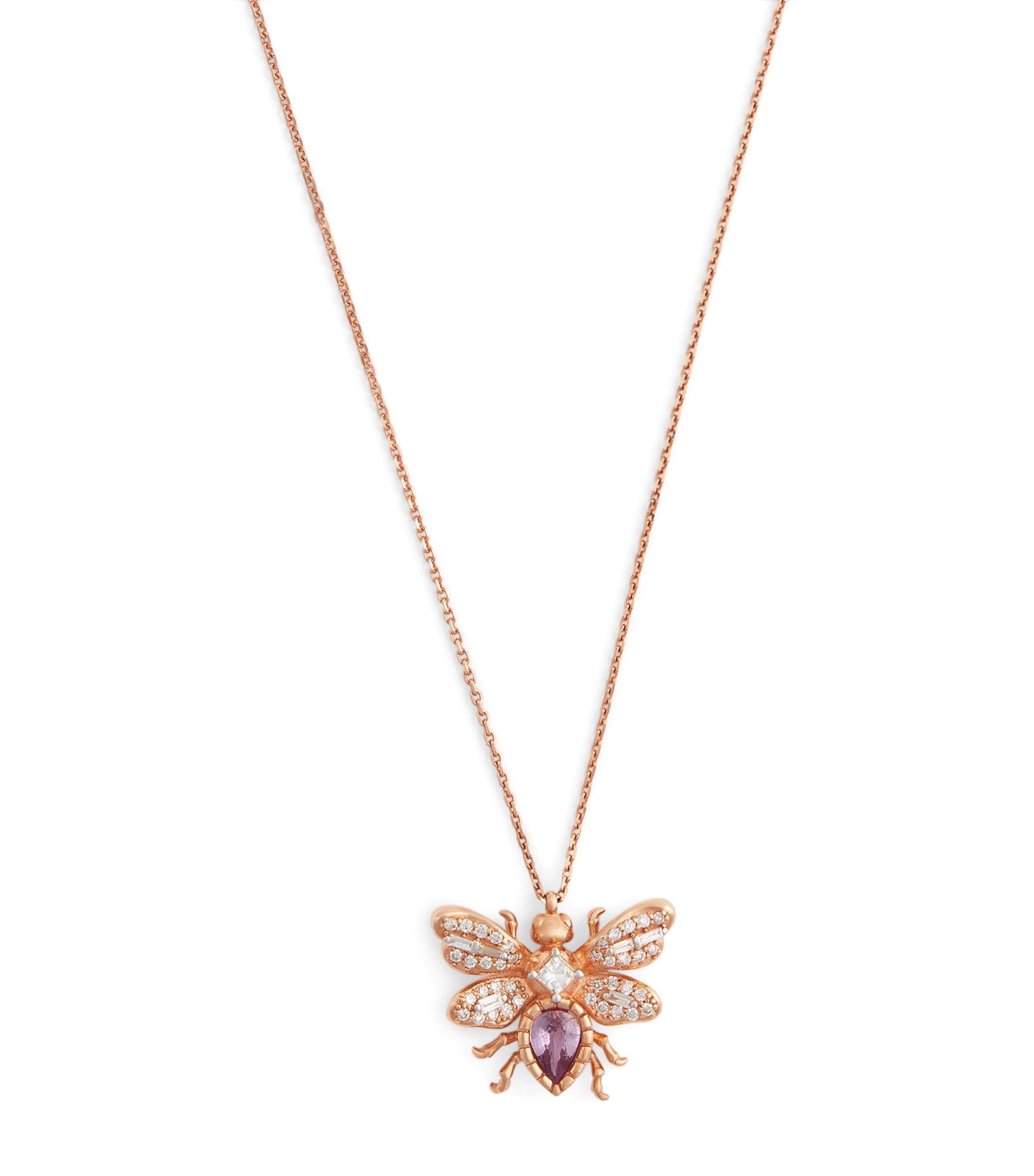 Bee Goddess Rose Gold, Diamond And Sapphire Honey Bee Necklace