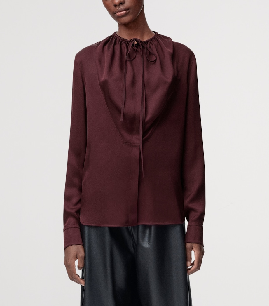Silk-Blend Satin Blouse BURGUNDY Image 3