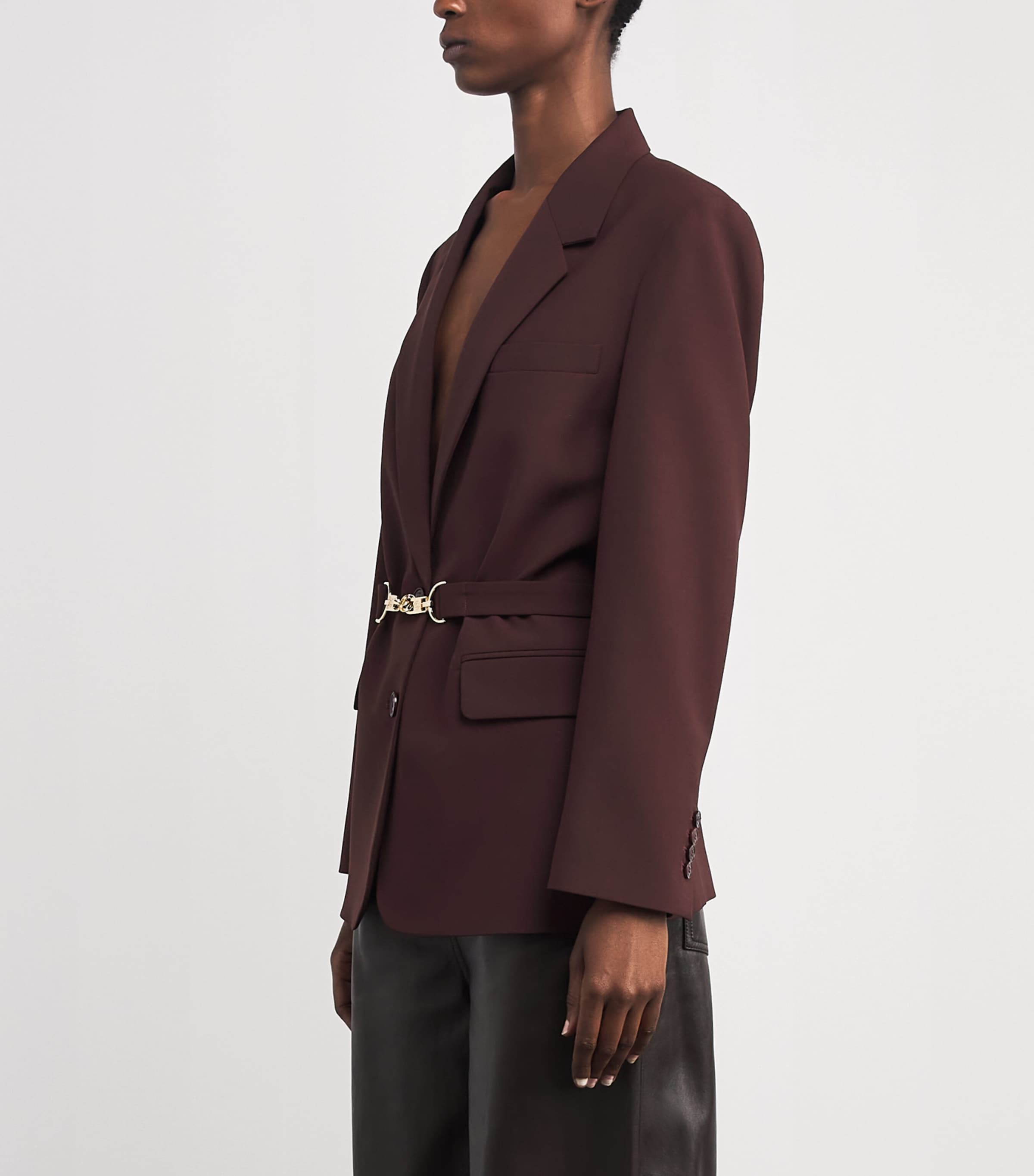 Wool-Blend Belted Blazer BURGUNDY Image 3