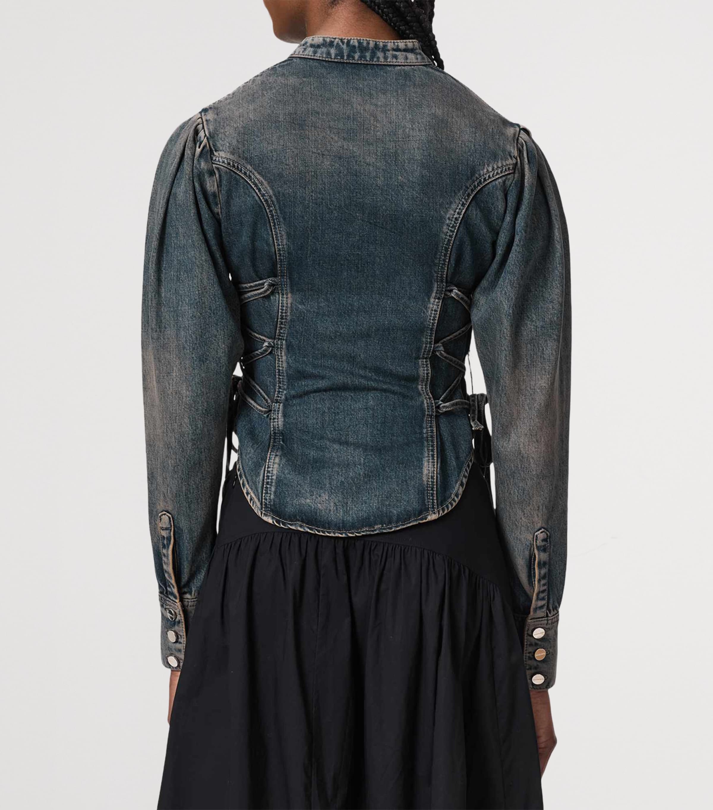 AllSaints Womens Denim Lace-Up Evanna Shirt Tinted Indigo Image 4
