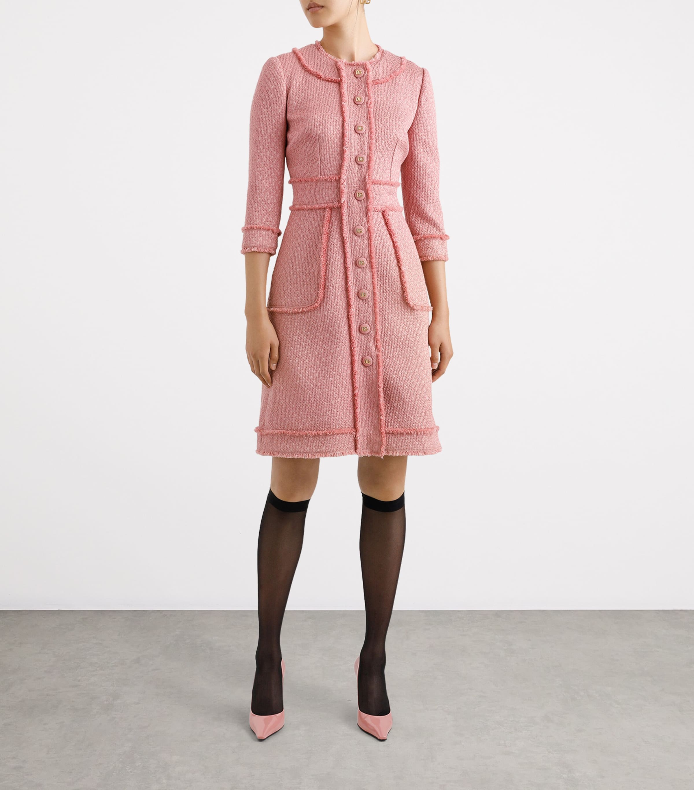 DOLCE&GABBANA★素敵！Cotton boucle-tweed mini dress Short cotton raschel tweed dress in White for Women