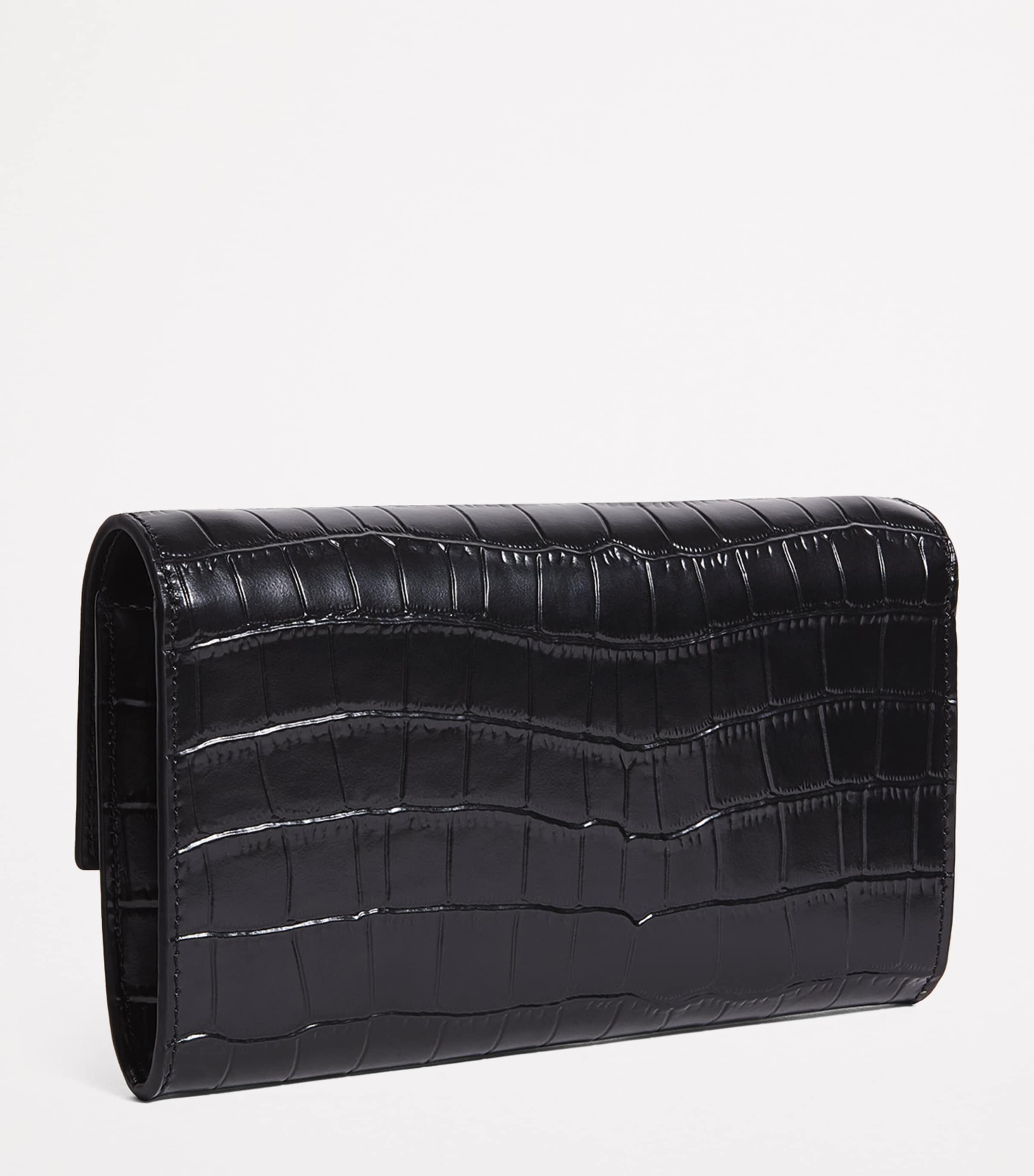 Maje Croc-Embossed Leather Chain Wallet Black Image 3